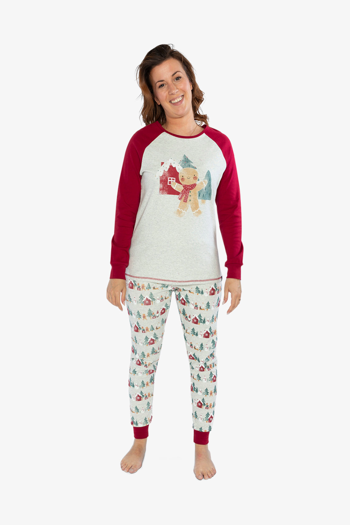 Deux par Womens Two Piece Holiday Print Christmas Pajama Top and Pants Set