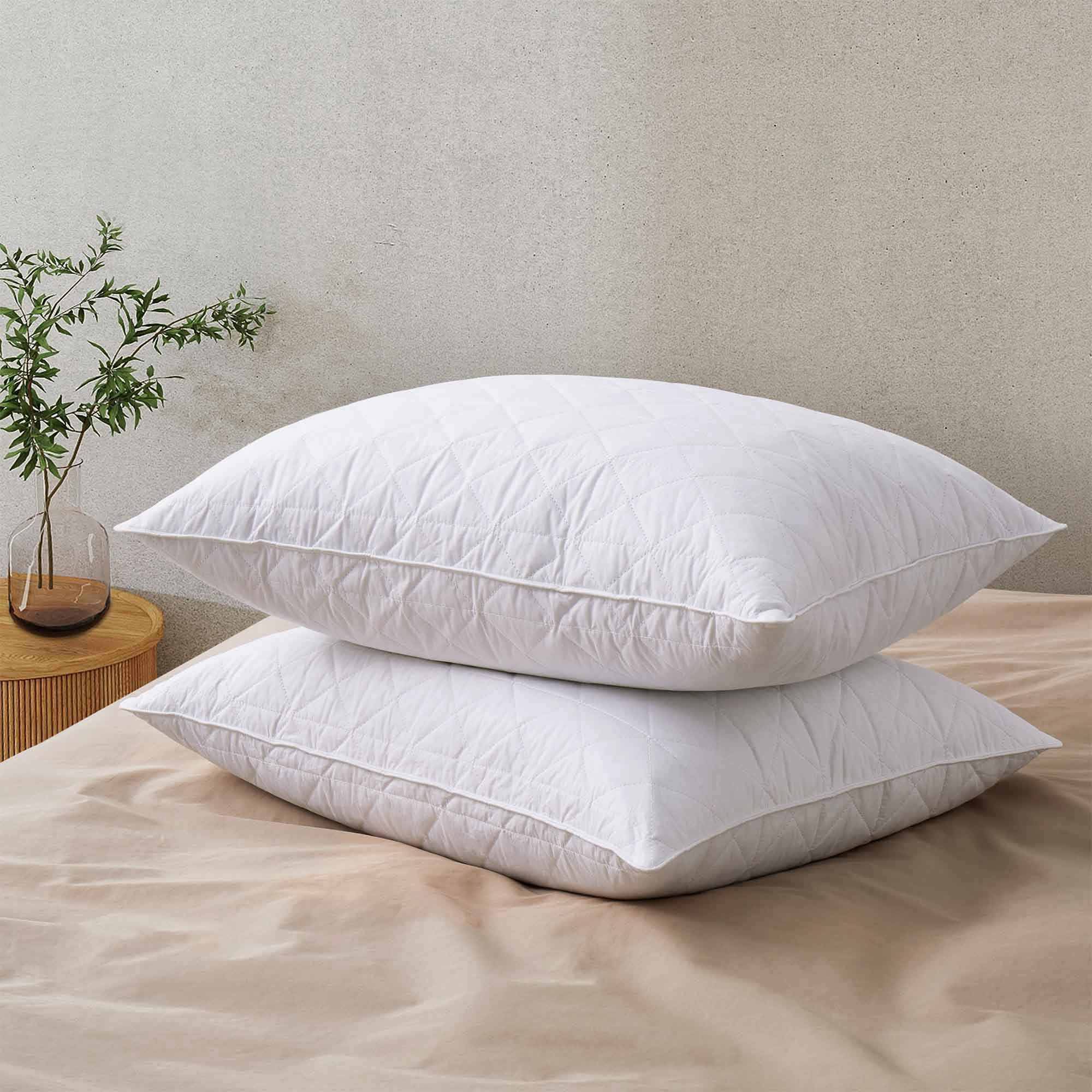 PeaceNest 100% Cotton Grey Goose Feather Pillows with Zigzag Quilted Cover,Set of 2