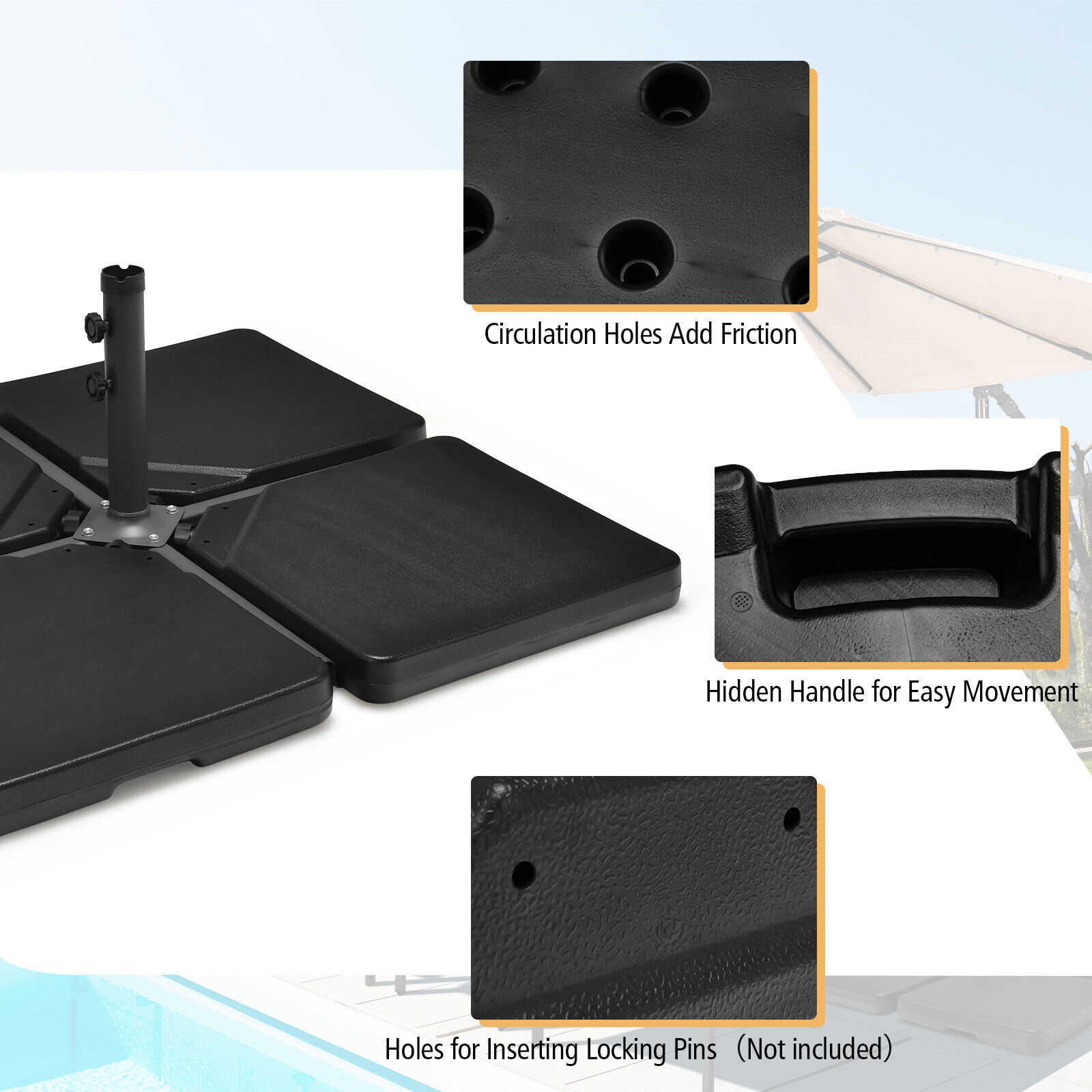 Hivvago 4 Pieces 13L Offset Patio Umbrella Base With Easy-Fill Spouts