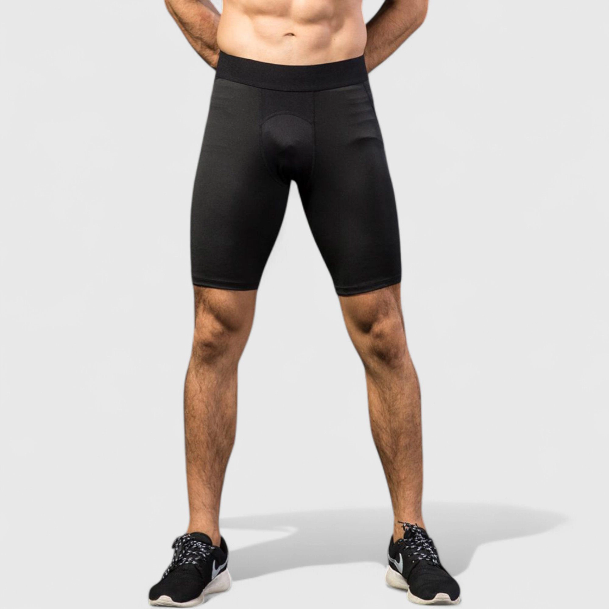 Anna-Kaci Men's Padded Compression Cycling Shorts with Wide Waistband and Mid-Thigh Length