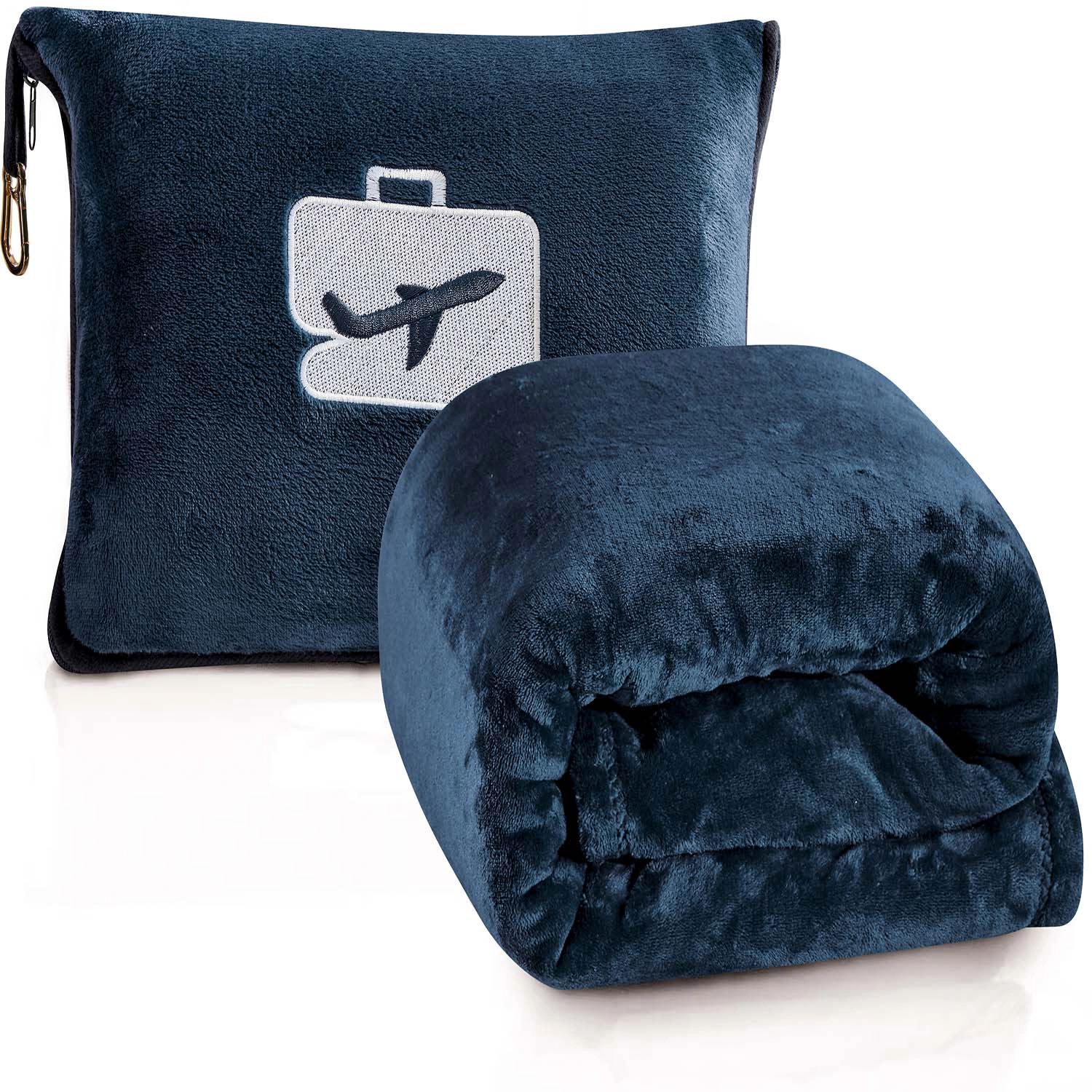 Plazatex 100% Polyester Comfort Fly Travel Wrinkle Resistant Pillow & Blanket Set 40" x 70" Navy