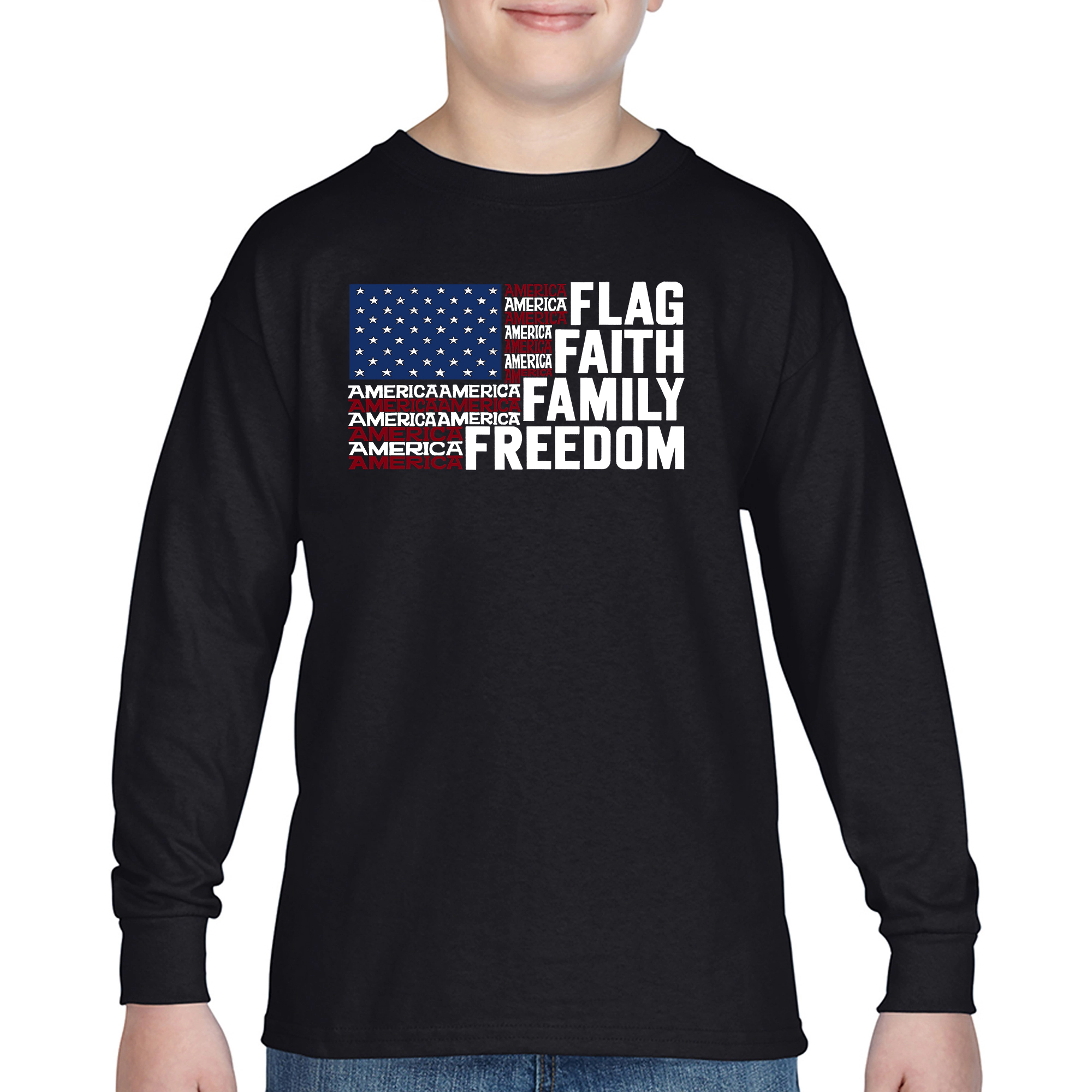 LA Pop Art Boys Long Sleeve T-Shirt - Faith Flag