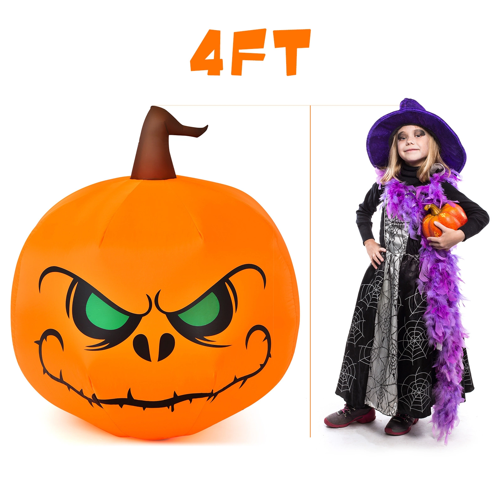 LJG 4 Feet Halloween Inflatable Pumpkin with Build-in LED Light
