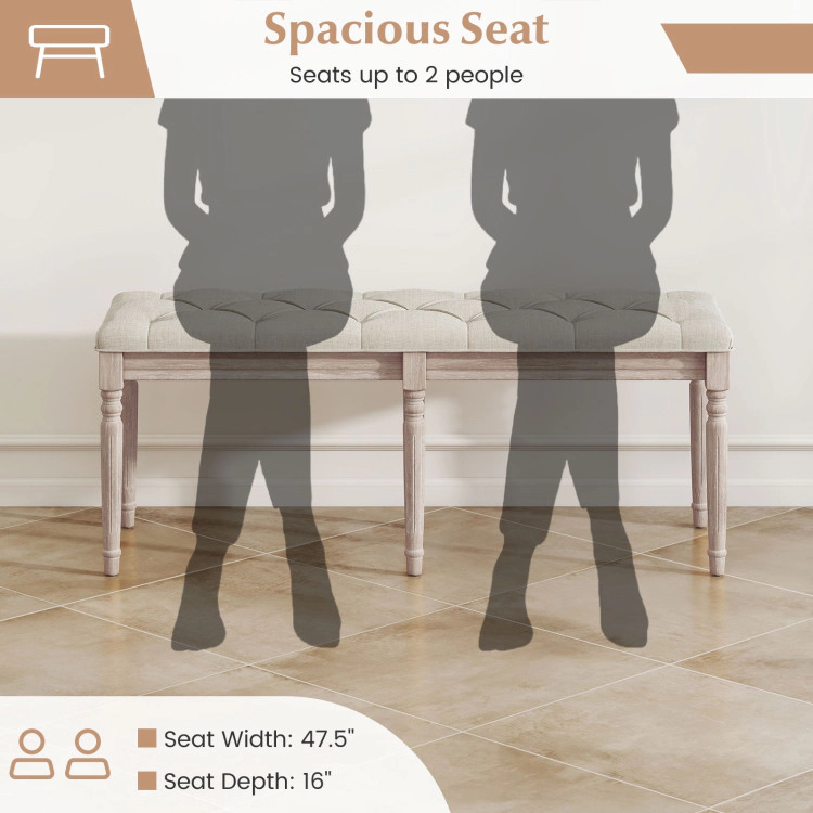 Hivvago 47.5 Inch Upholstered Bench with Carved Rubber Wood Legs and Padded Seat