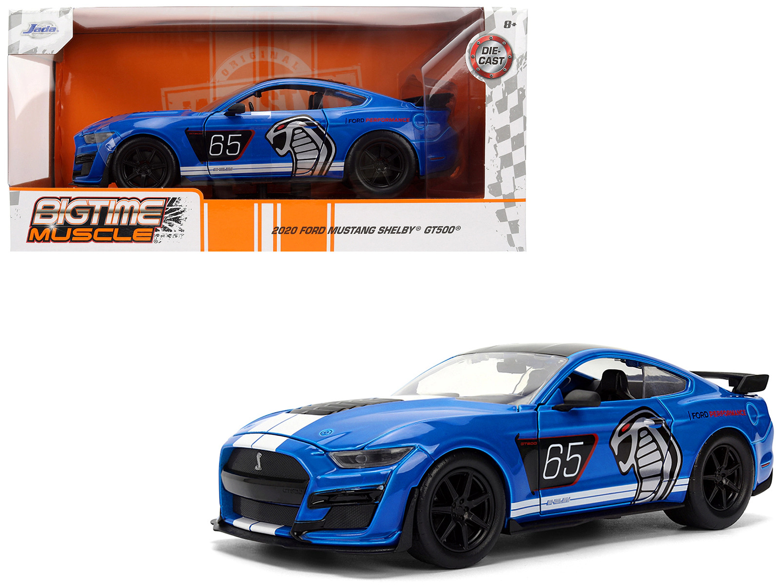 Jada 2020 Ford Mustang Shelby GT500 #65 "Ford Performance" Blue with Black Top and White Stripes "Bigtime