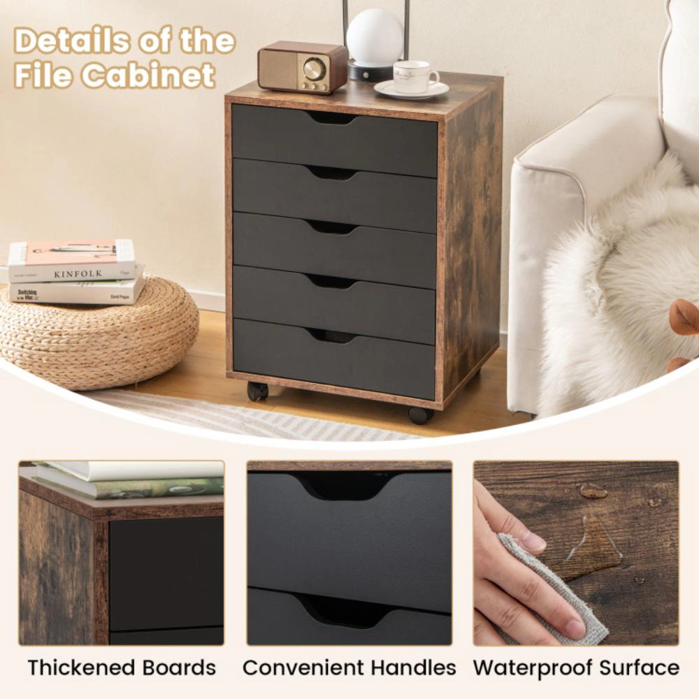 Hivvago 5 Drawer Mobile File Cabinet with Wheels for Living Room