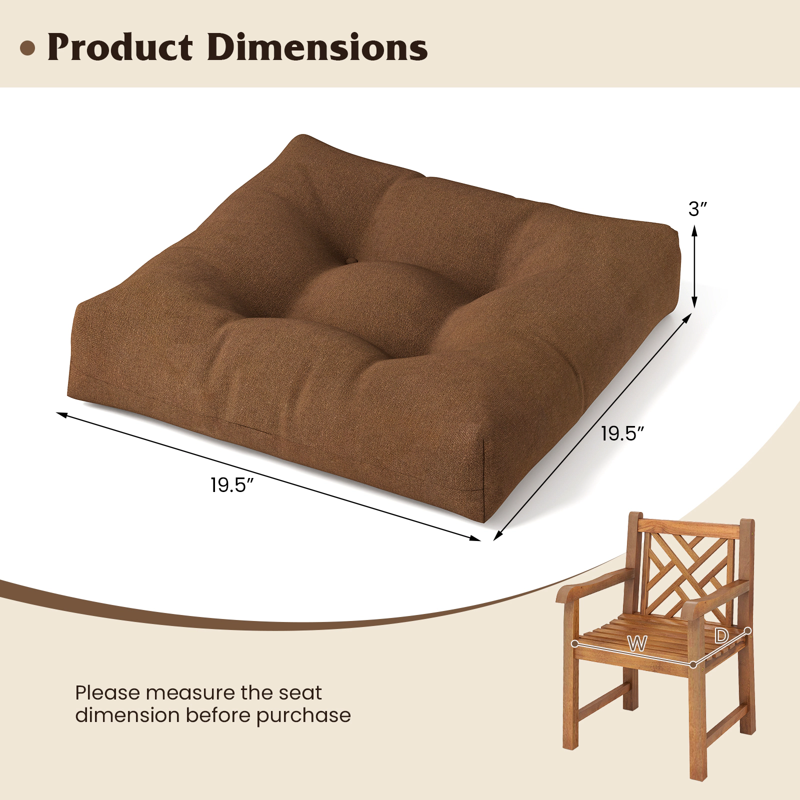 SlickBlue Square Patio Furniture Seat Cushions with Cotton Filling