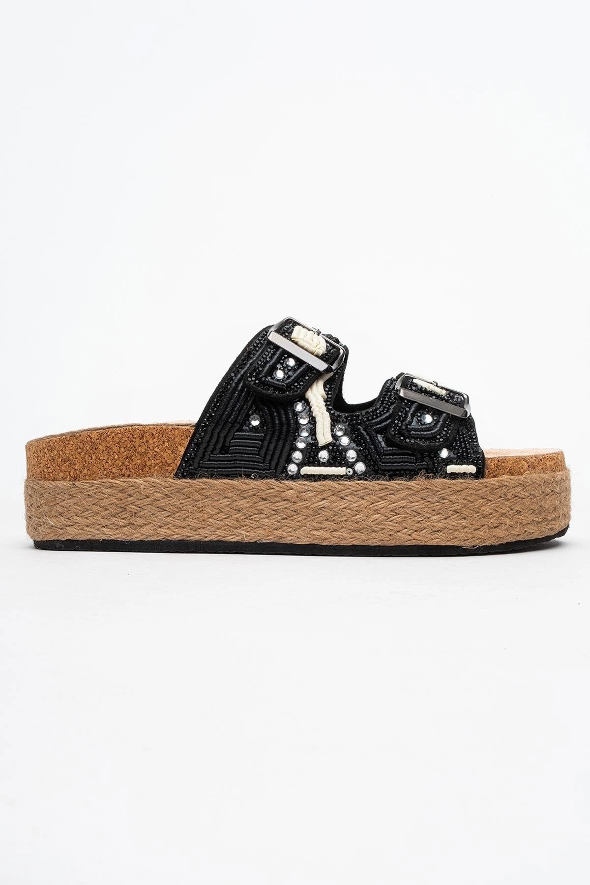 Prologue Shoes Womens Bobby Beaded Straw Platform Slide Sandal