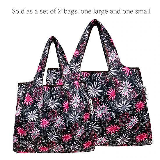 Wrapables LS Nylon Reusable Shopping Bags for Groceries (set of 2), Pink in Bloom