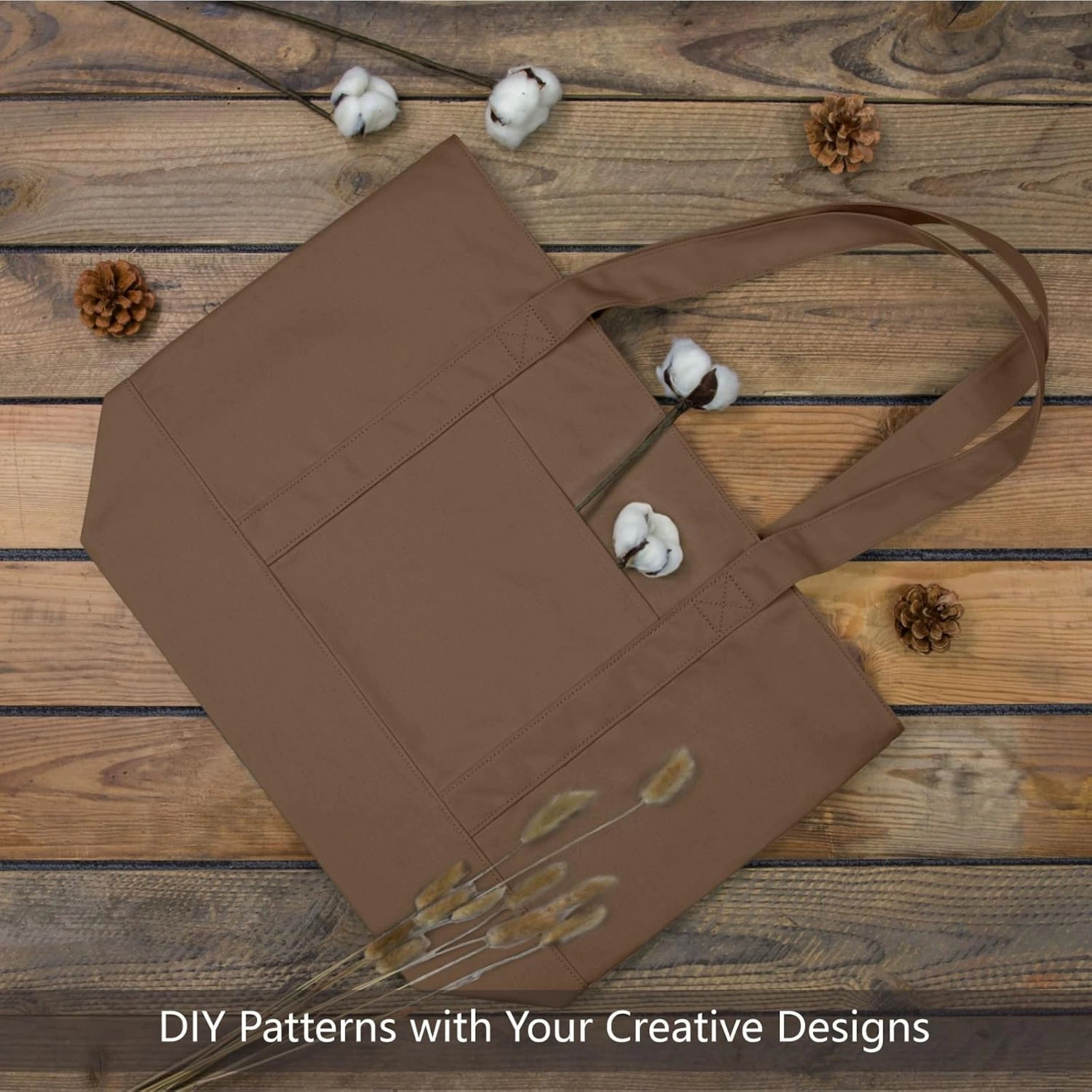 SS Design Canvas Tote Bag with External Pocket and Zipper Closure