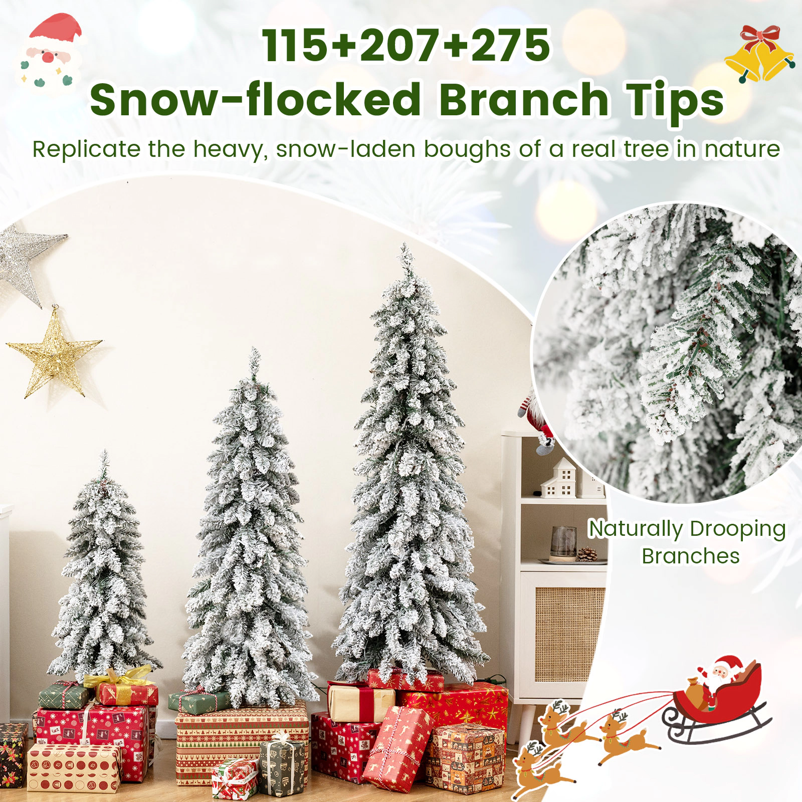 SlickBlue Set of 3 Slim Snow-Dusted Christmas Trees with LED Lights