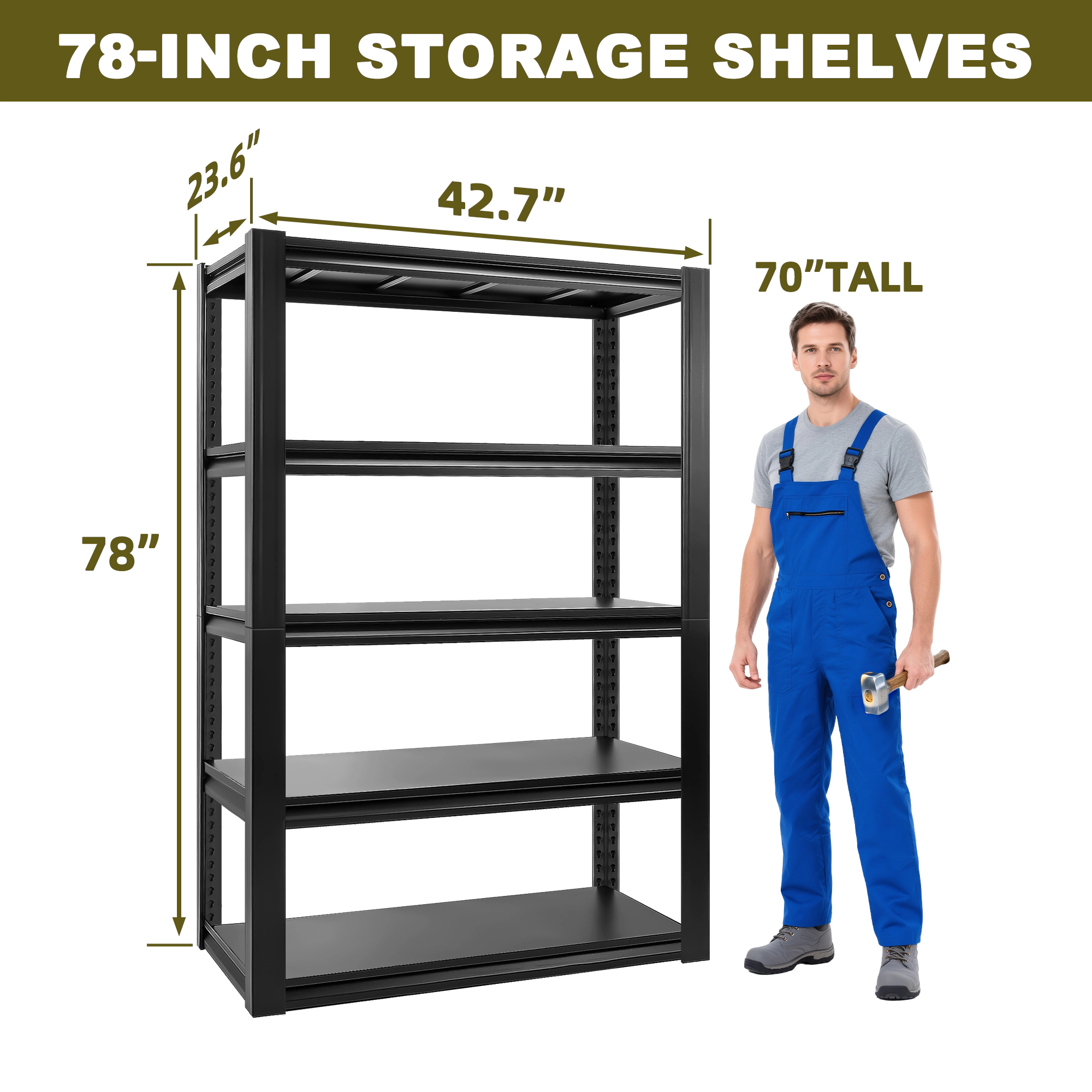 Flynama 5-Tiers Heavy Duty Steel Freestanding Garage Storage Shelving Unit in Black (47.2 in. W x 78 in. H x 23.6 in. D)