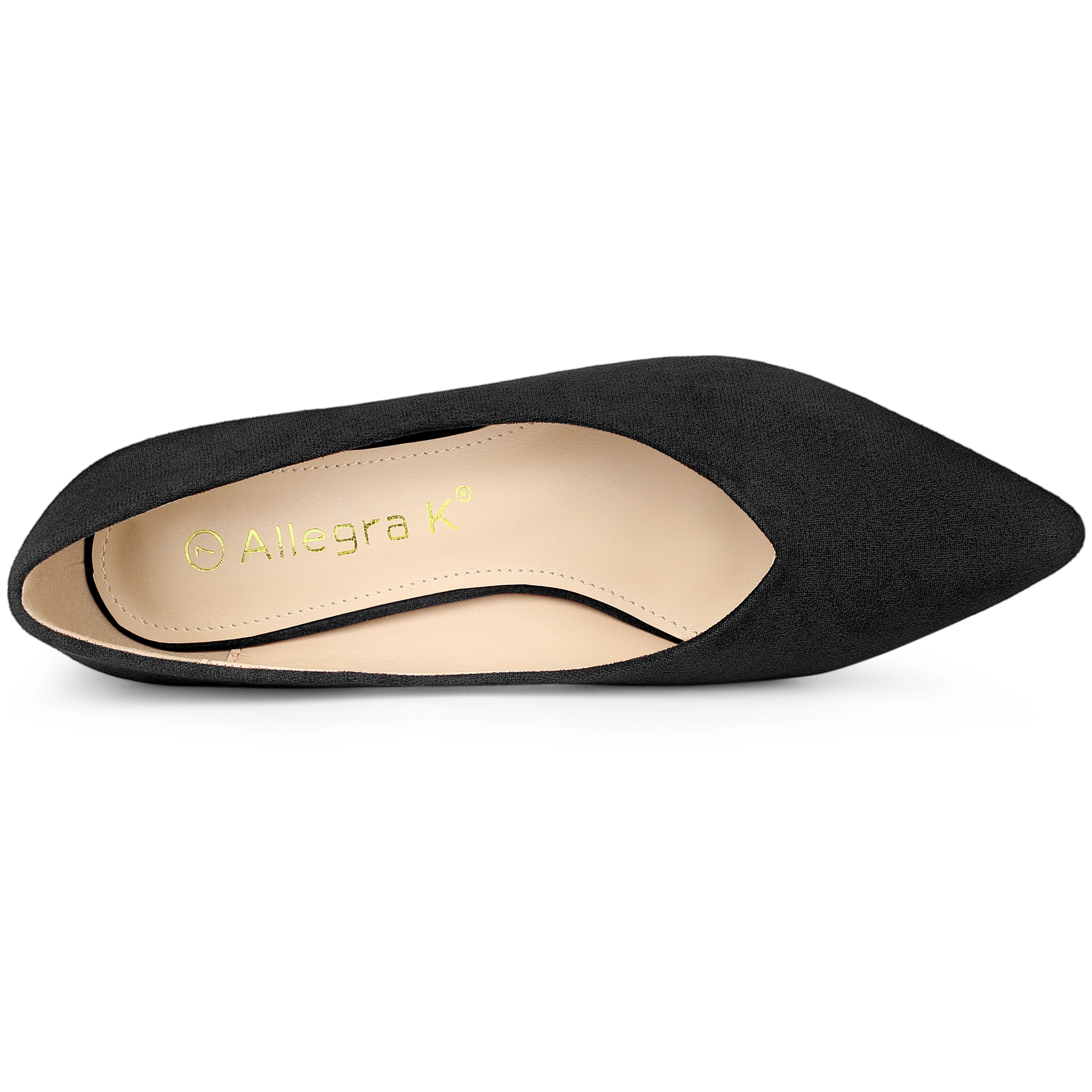 BLISSFUL STEP Women Faux Suede Pointy Toe Slip-on Low Chunky Heels Pumps