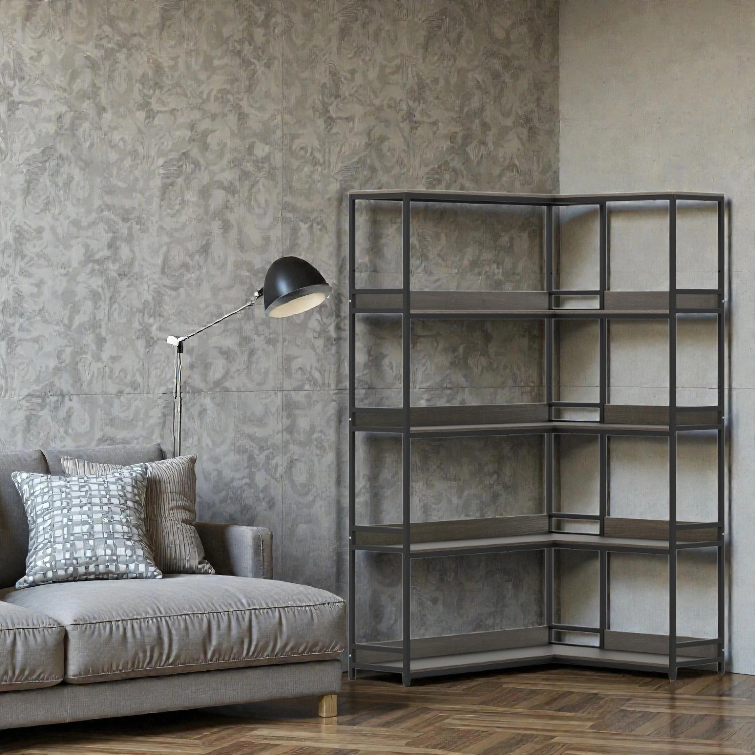 Hivvago Modern Corner Book Organizer with 5 Tiers