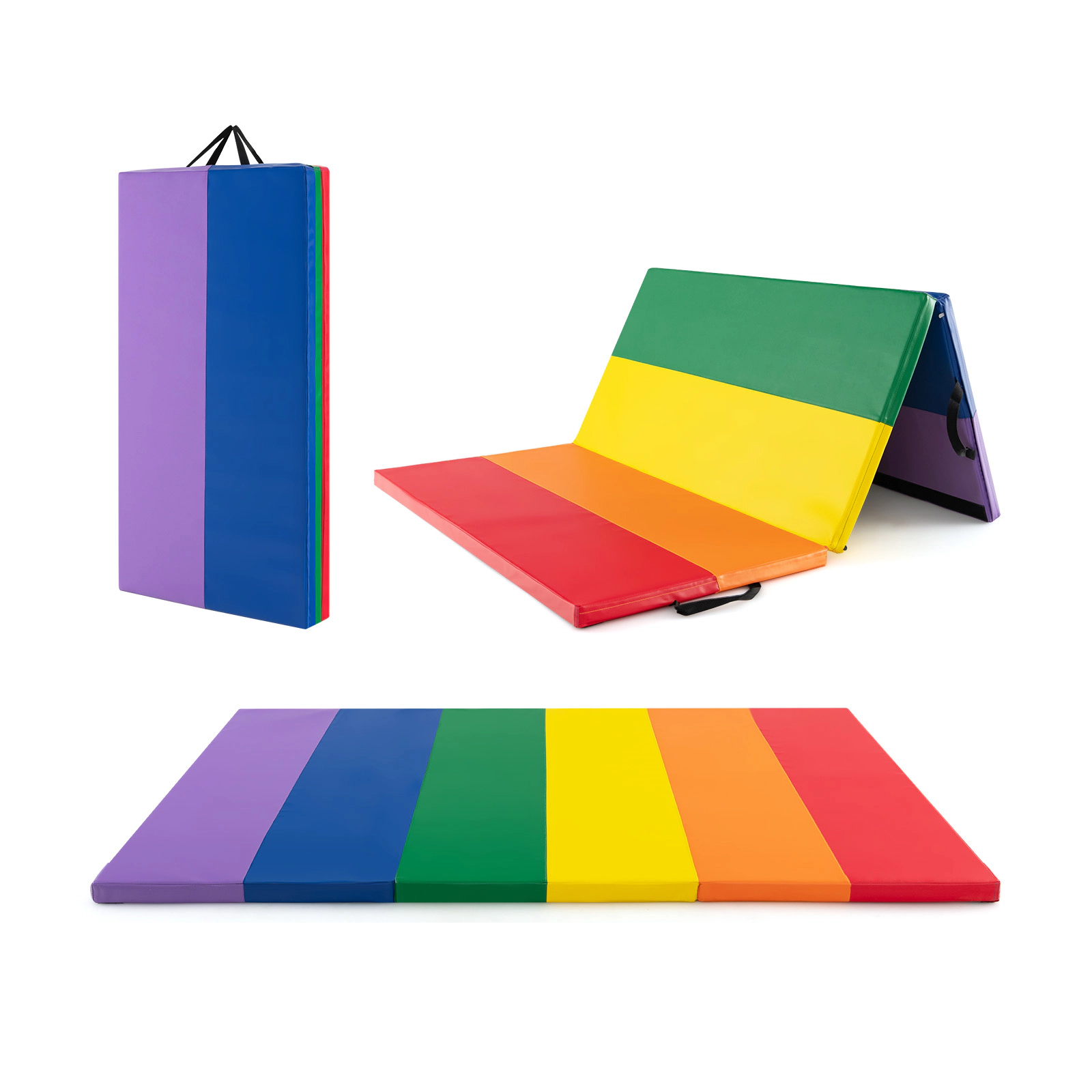 SUGIFT Kids Multicolor Tri-Folding Gymnastics Tumbling Mat with 2 Carry Handles 71-in W 47-in D 1.6-in H