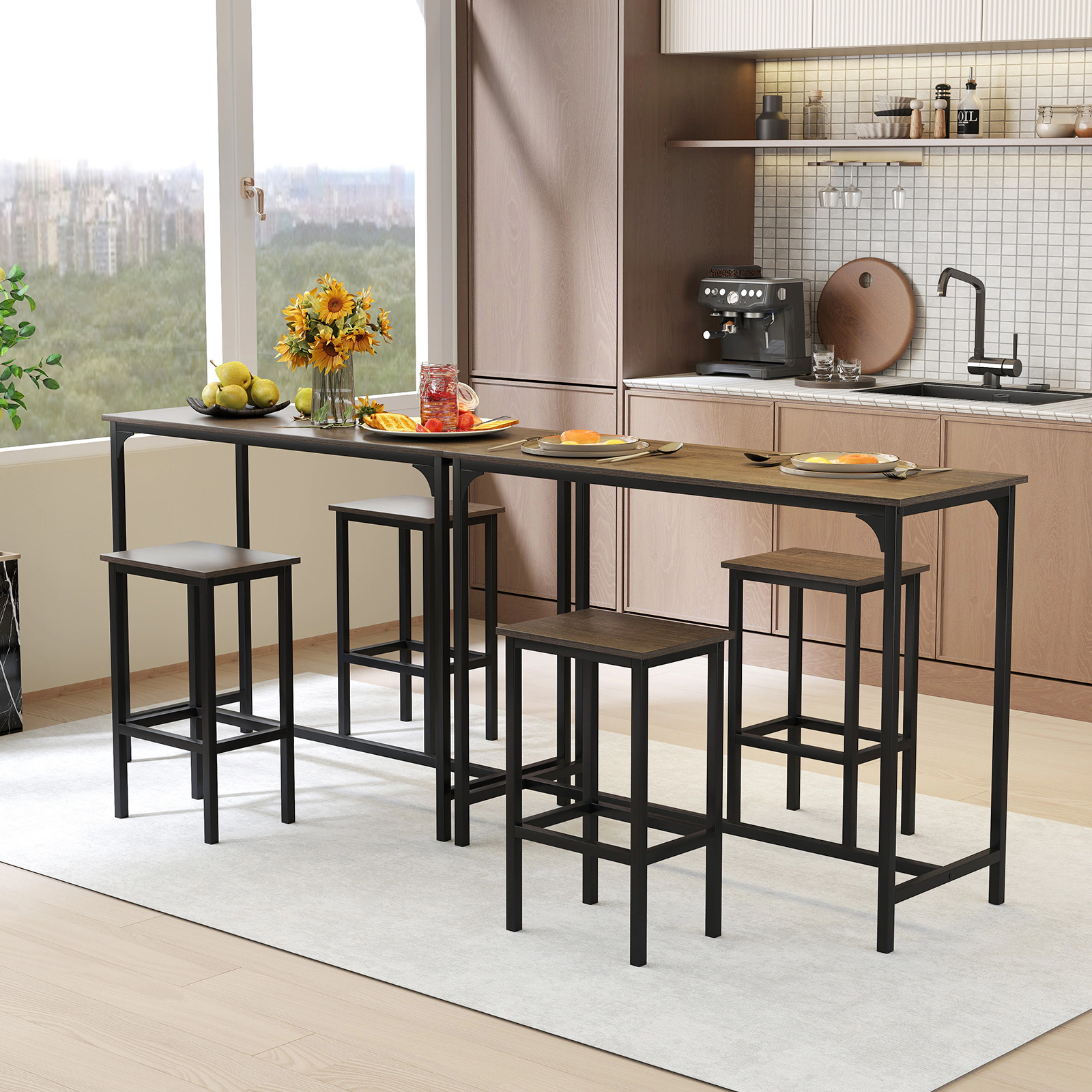 SUGIFT 3 Piece Counter Height Dining Set Gray 47.5 in Table with 2 Bar Stools