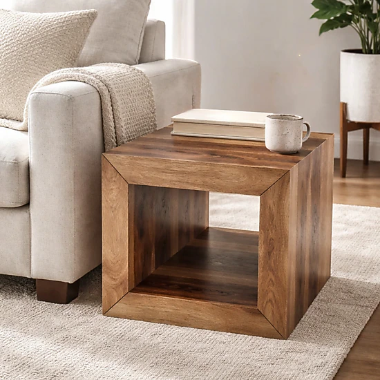 The Urban Port 16 Inch Cube Shape Rosewood Side Table With Cutout ...