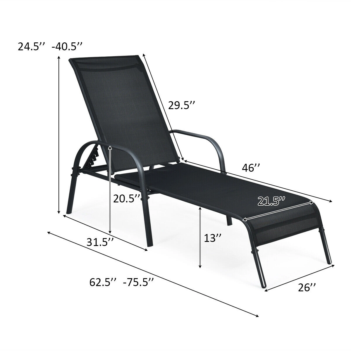 LJG Adjustable Patio Chaise Folding Lounge Chair with Backrest