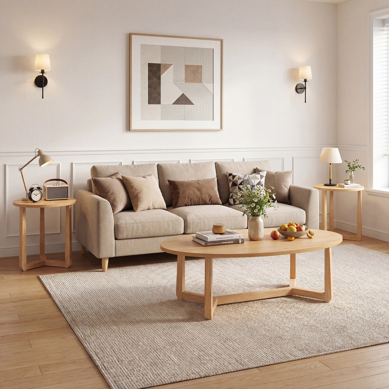LJG Nesting Coffee Table Set of 3 with Wood Veneered Top and Solid Rubber Wood Legs for Living Room