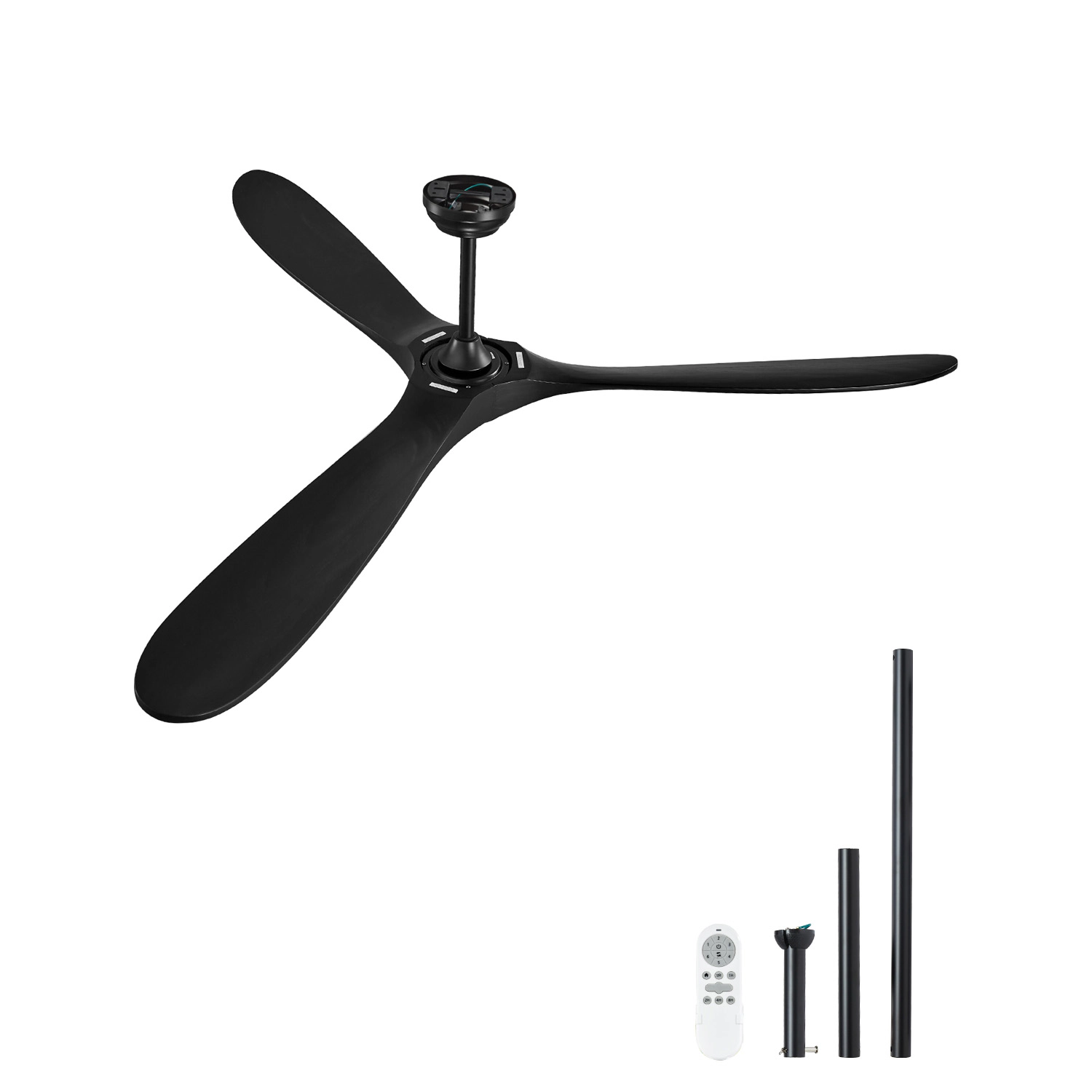 HONGGE 72 Inch Ceiling Fan without Light 6-Speed Remote Control 3-Wood-Blade Reversible DC Motor Modern Low Profile