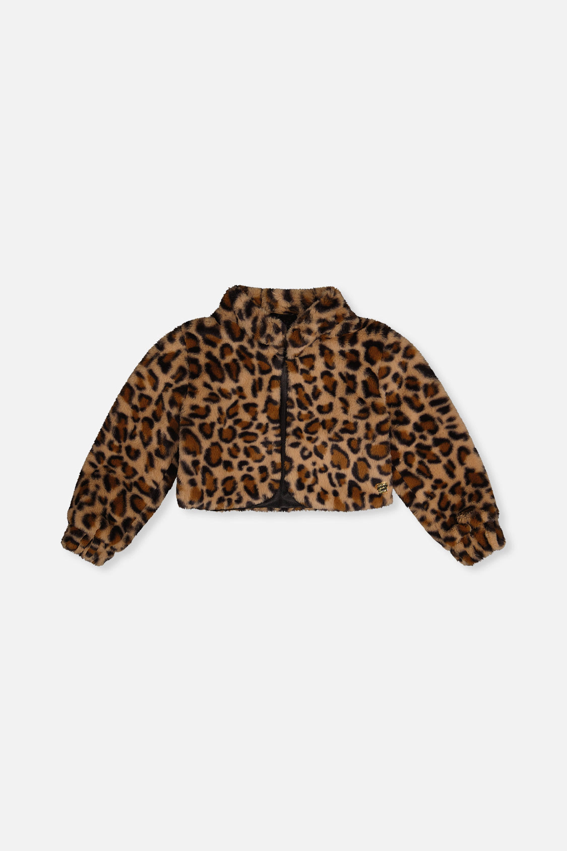 Deux par Girls Button Front Leopard Print Faux Fur Jacket with Side Pockets