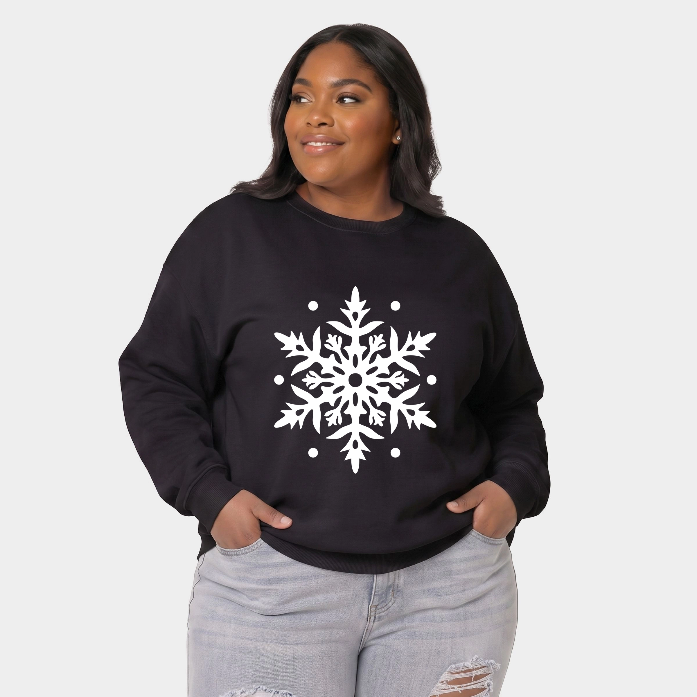 Simply Sage Market - Women's Plus Sweatshirt White Snowflake