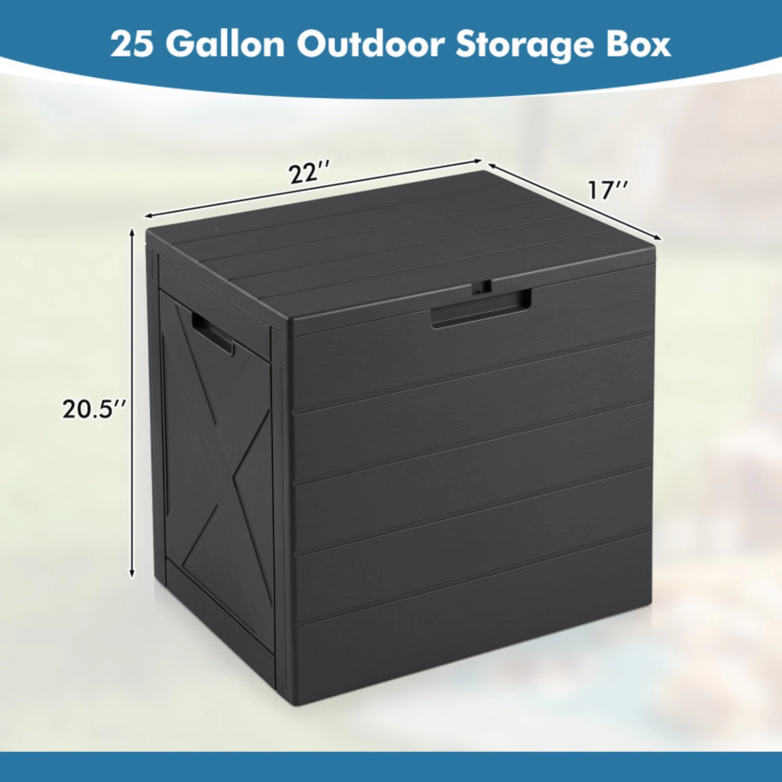 SUGIFT 25 Gallon Outdoor PP Storage Bin Deck Box with Lock Hole Carry Handles 110-lb Lid Capacity 22-in Wide Black