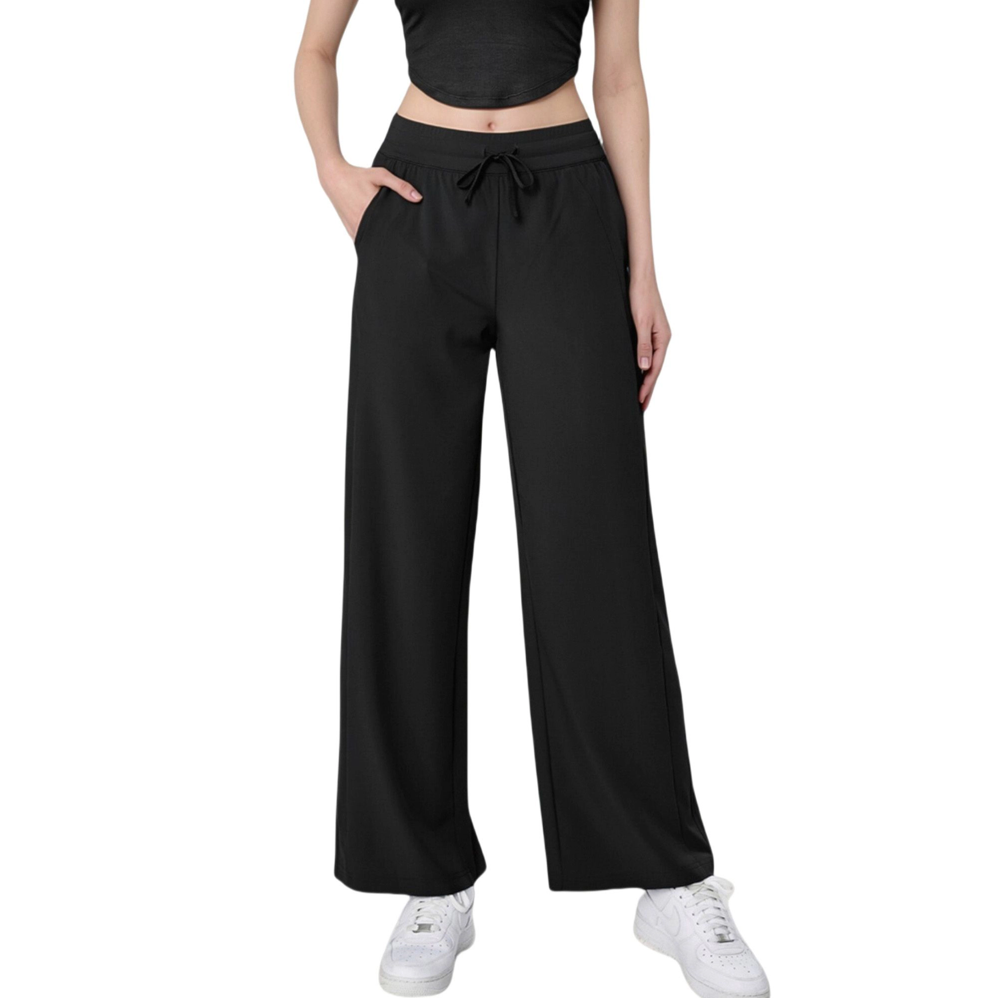 Anna-Kaci Women's High-Waist Wide-Leg Pants with Drawstring Waist and Front Pockets
