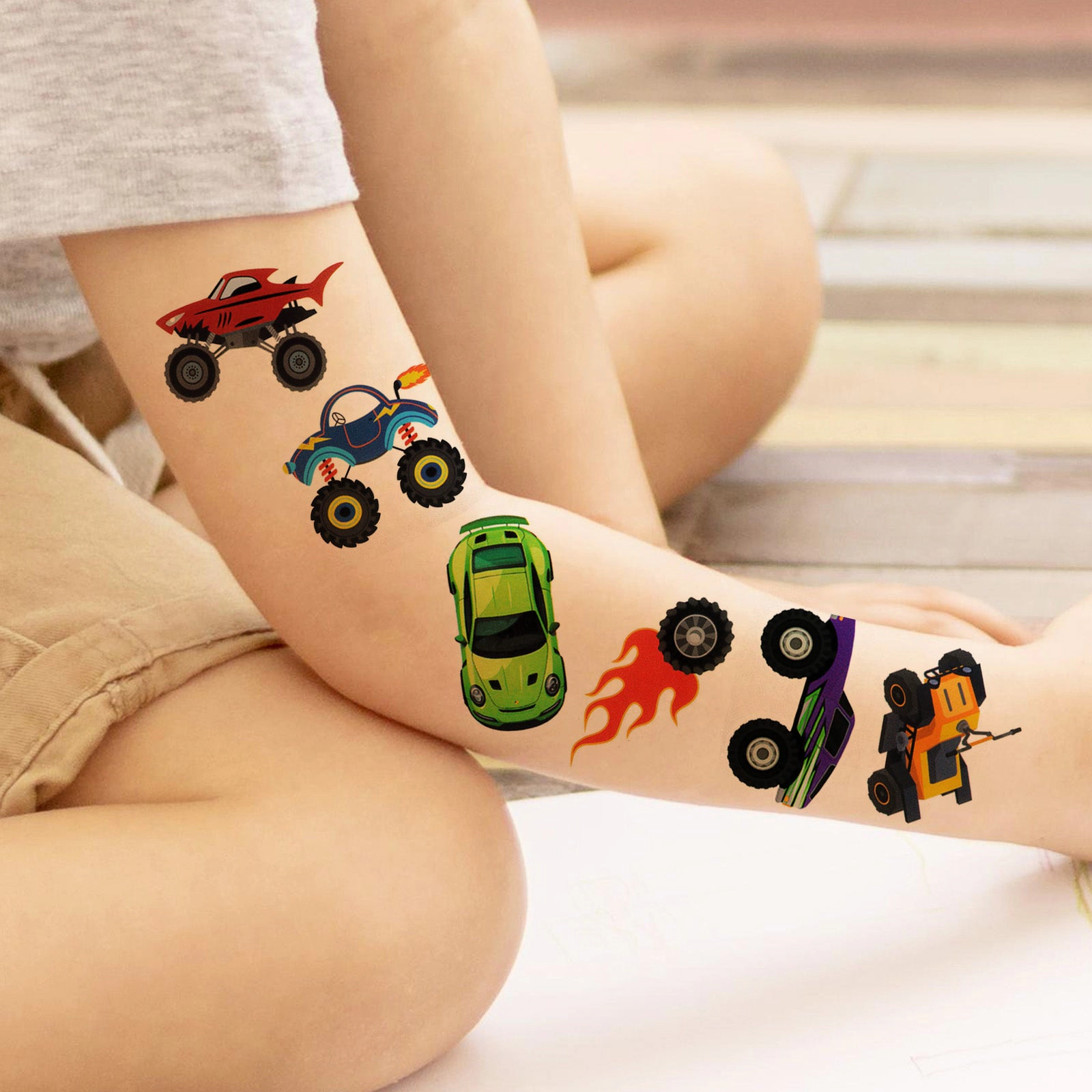 Wrapables Waterproof Temporary Tattoos for Children, 20 Sheets, Vehicles