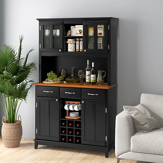 Hivvago Wood Buffet Hutch Cabinet With 3 Large Drawers