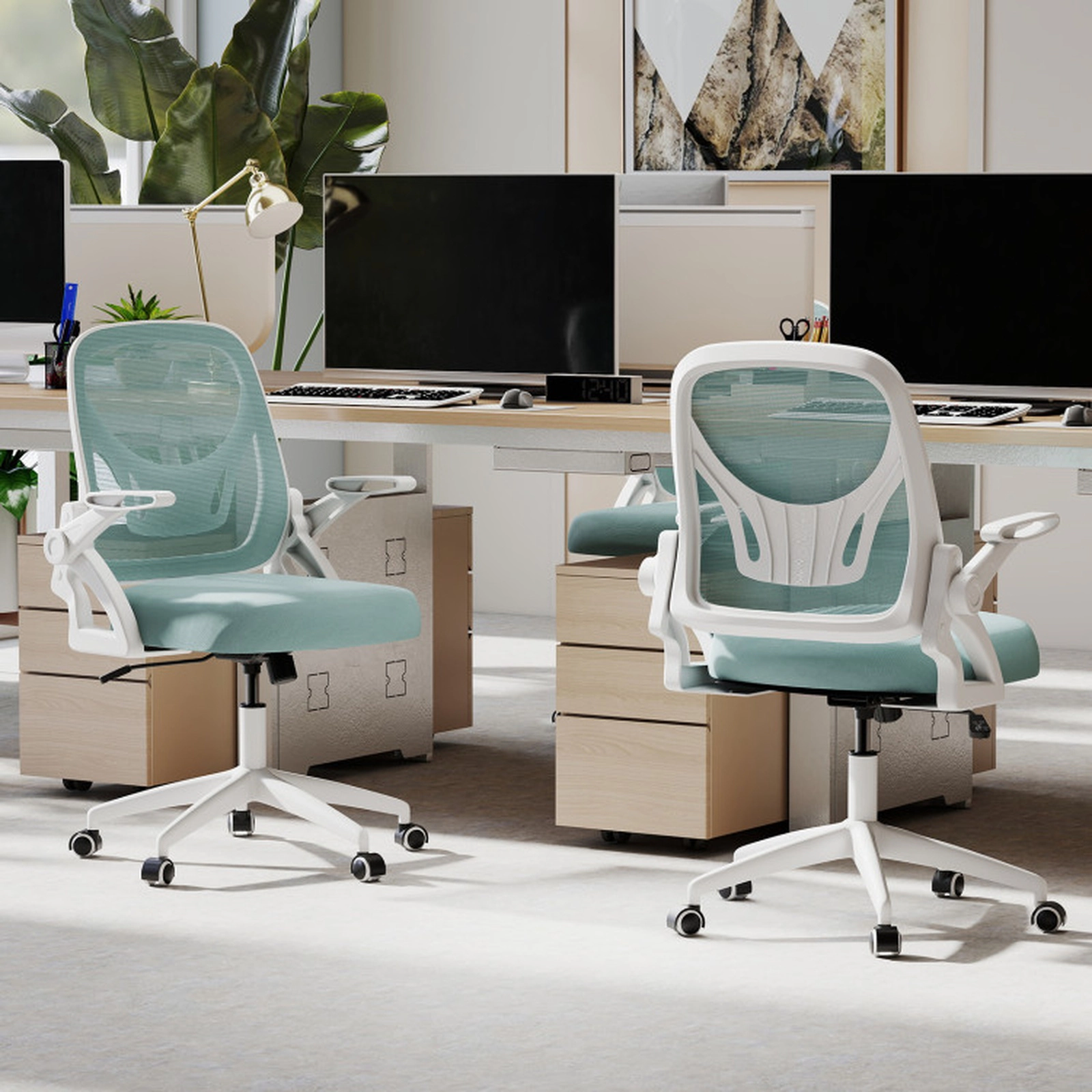 SUGIFT Ergonomic Computer Desk Chair with Lumbar Support 330-Lb Capacity Flip-up Arms Navy