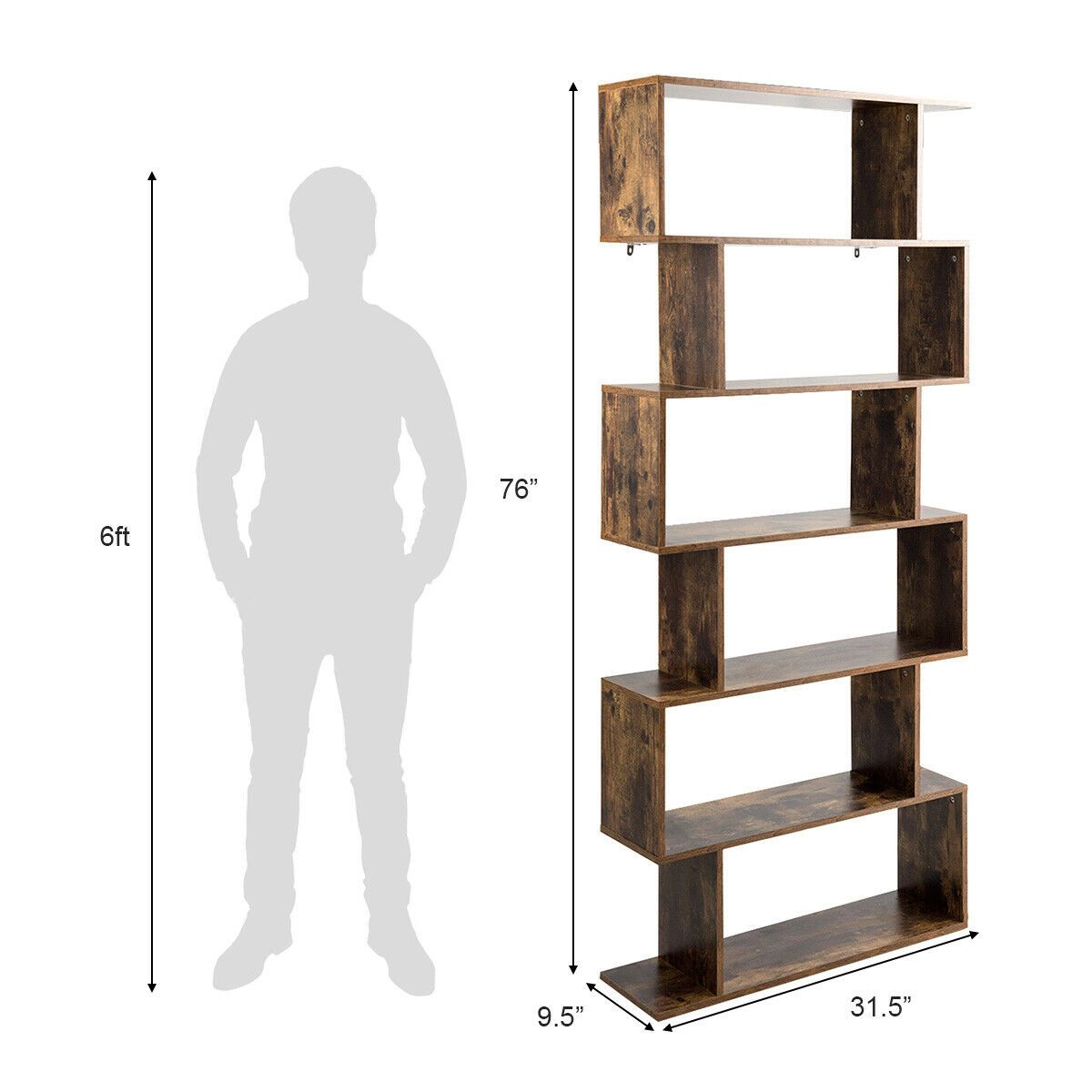 SlickBlue 6-Tier S-Shaped Bookshelf, Freestanding Display Shelf