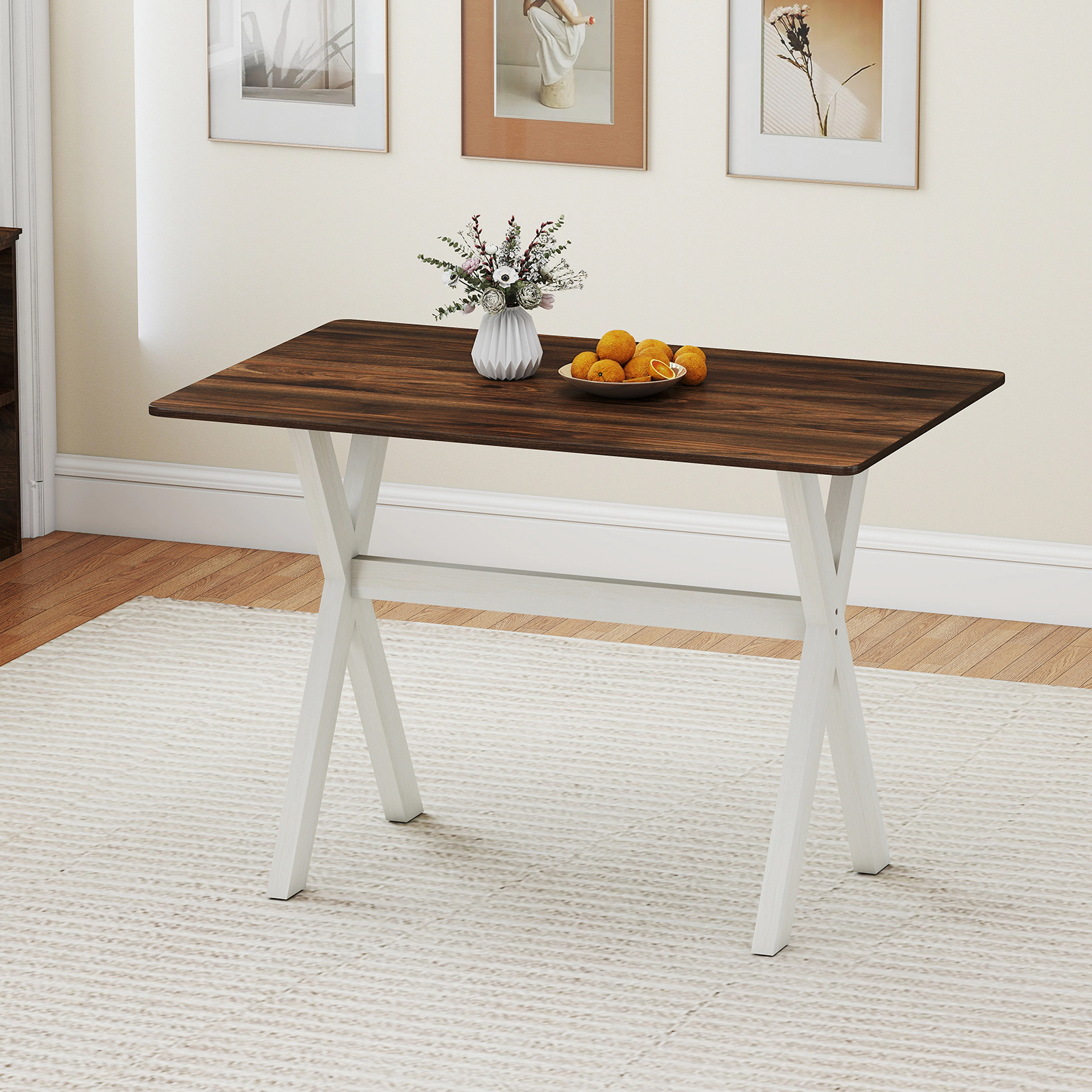 LJG Modern Dining Table Wooden Kitchen Table with x-Shaped Frame