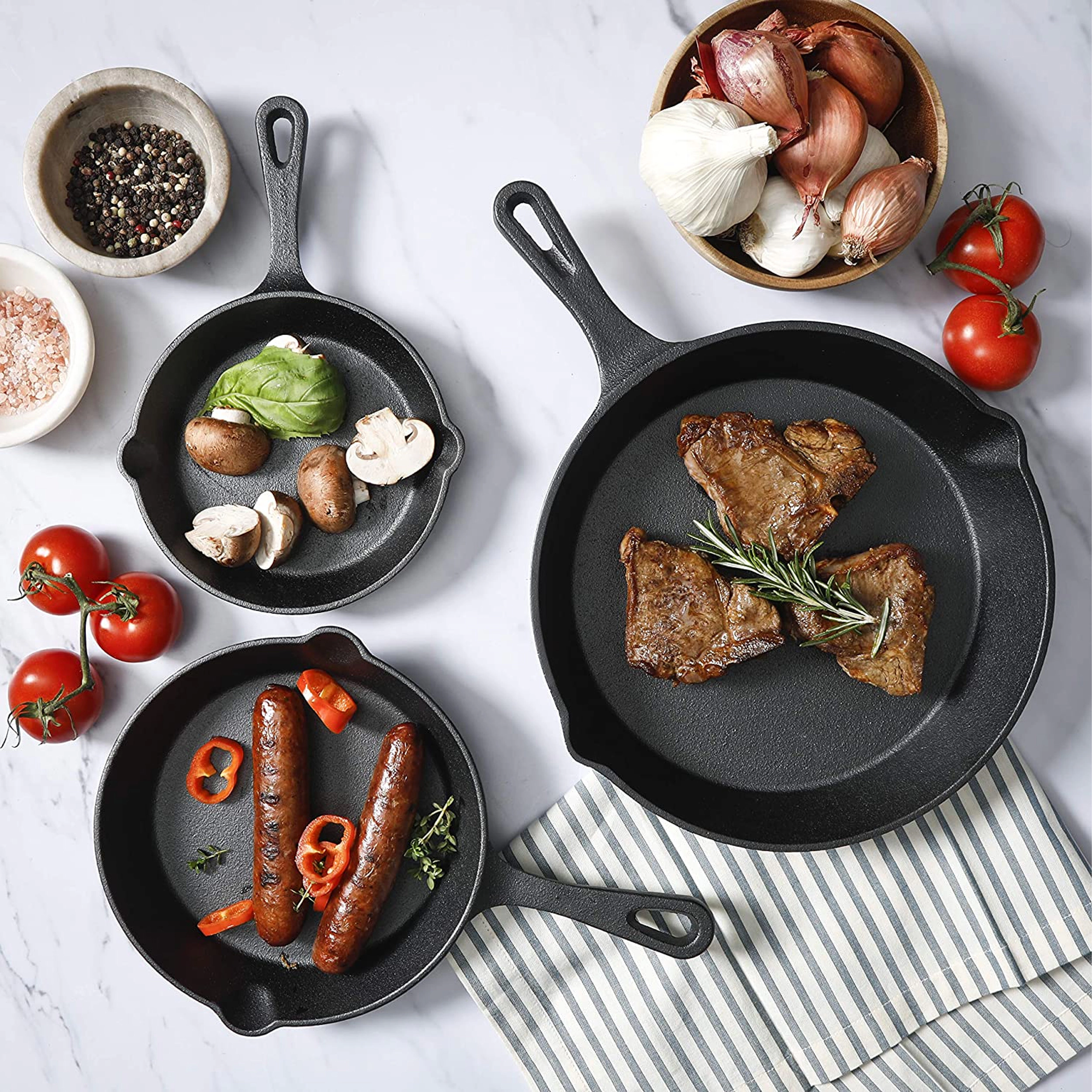 Gibson Home Addlestone 3 Piece Pre-Seasoned Cast Iron Skillet Set