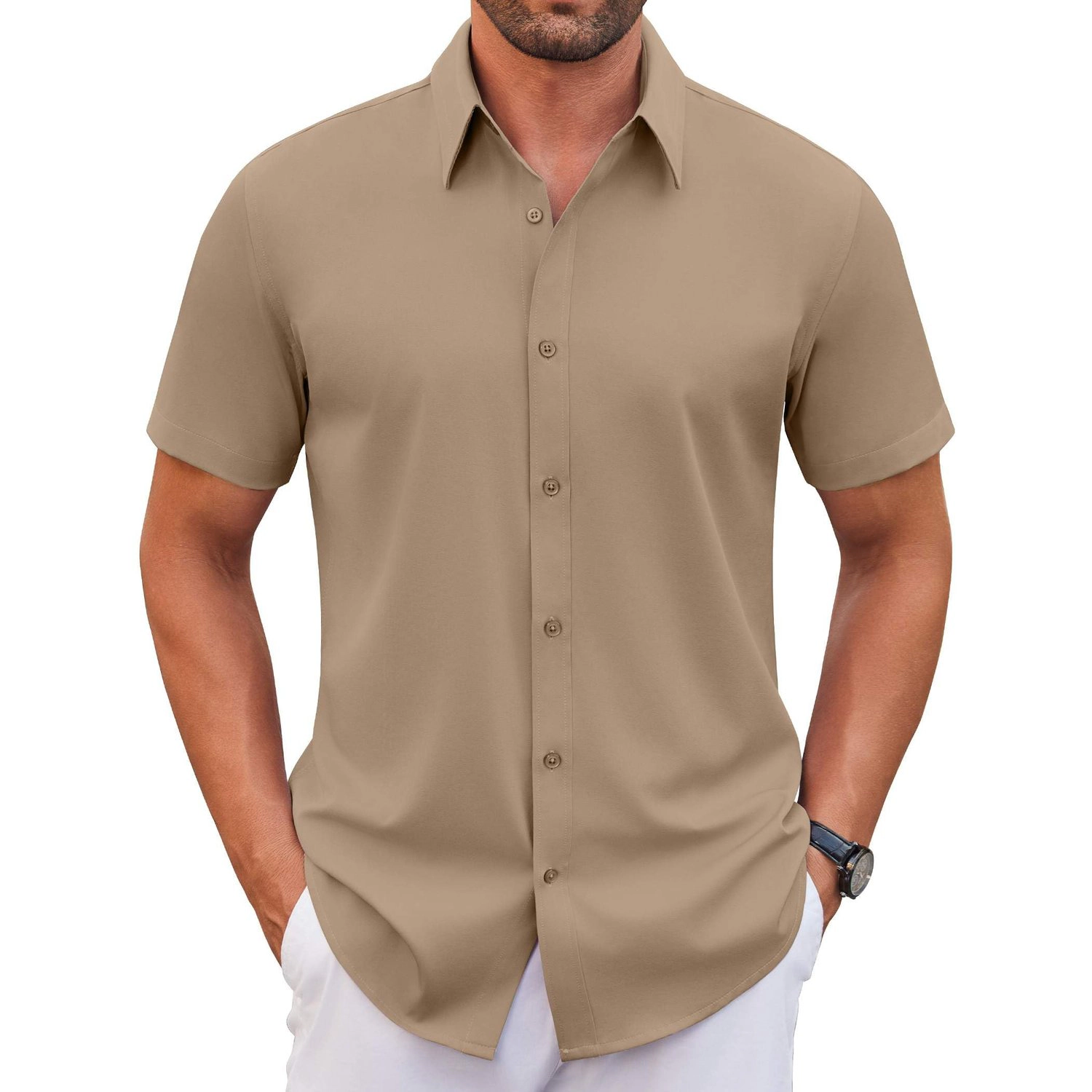 COOFANDY Mens Short Sleeve Button Down Shirts  Collared Casual Dressy Tops