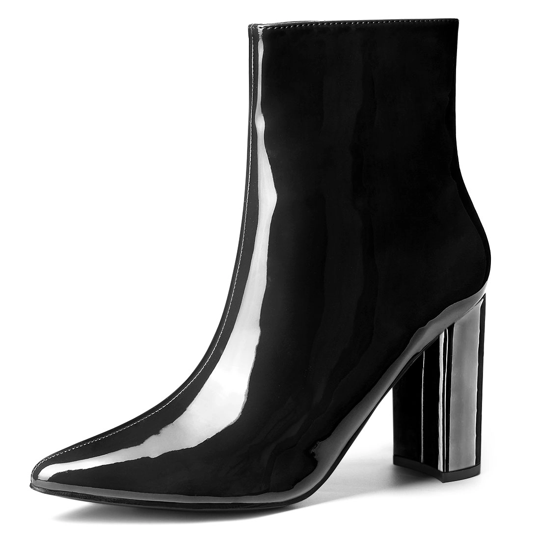 BLISSFUL STEP Women's Chunky Heel Pointed Toe Zipper Ankle Boots