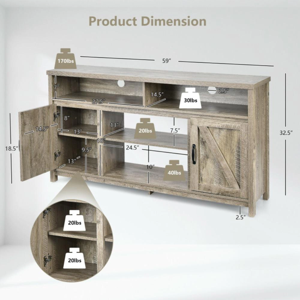 Hivvago 59 Inch Tv Stand Media Center Console Cabinet With Barn Door For Tv'S 65 Inch