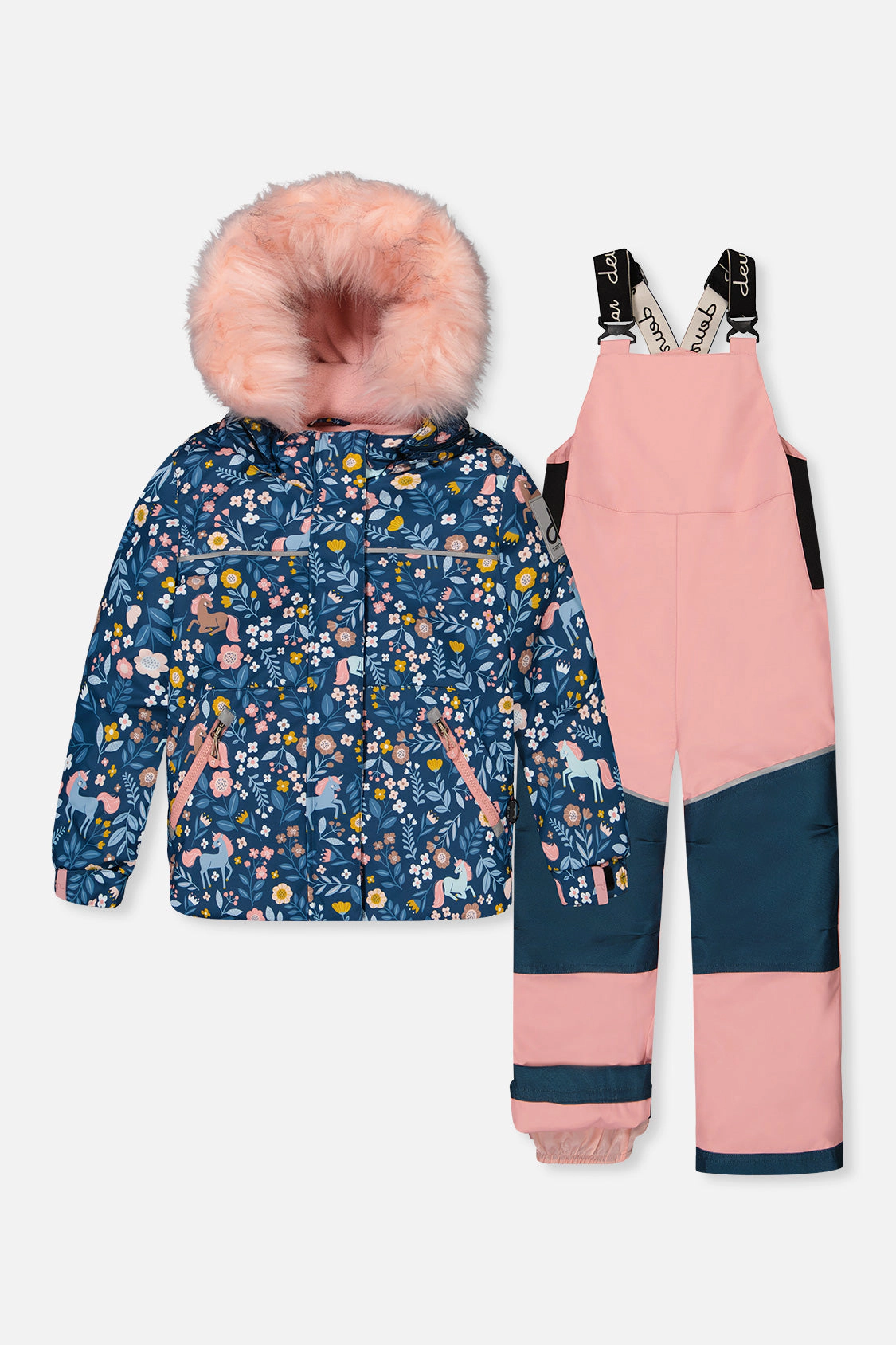 Deux par Girls Unicorn Print Two Piece Discover Snowsuit with Hooded Jacket and Snow Pants