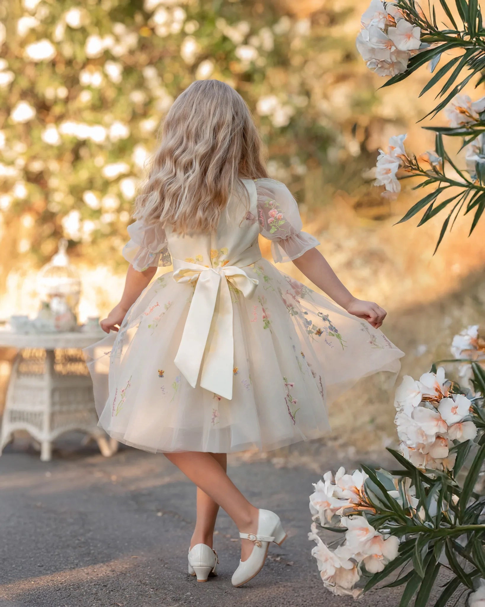 Faeella Enchanted Bloom Embroidered Ivory Flower Girl Dress