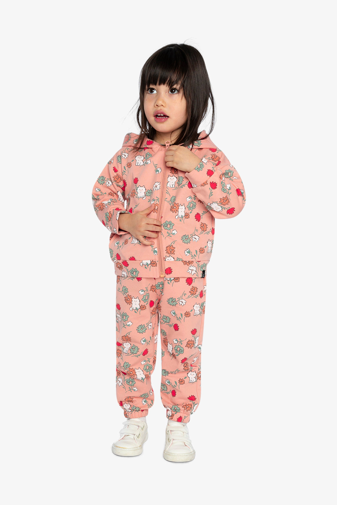 Deux par Deux Girls French Terry Elastic Cuff Sweatpants with Cat Print