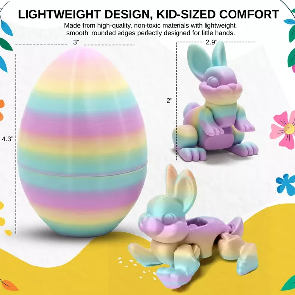 Sperric Easter 3D Printed Surprise Egg & Bunny, 2 pack Prefilled Easter Eggs w/ Articulated Bunny Fidget Toys, 4.3"