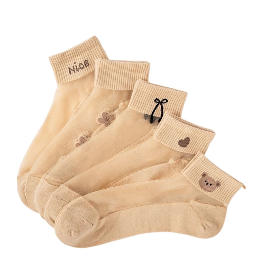 Wardrobe Whimsy 5 Pairs Women Thin Sheer Crystal Invisible Socks Breathable Socks