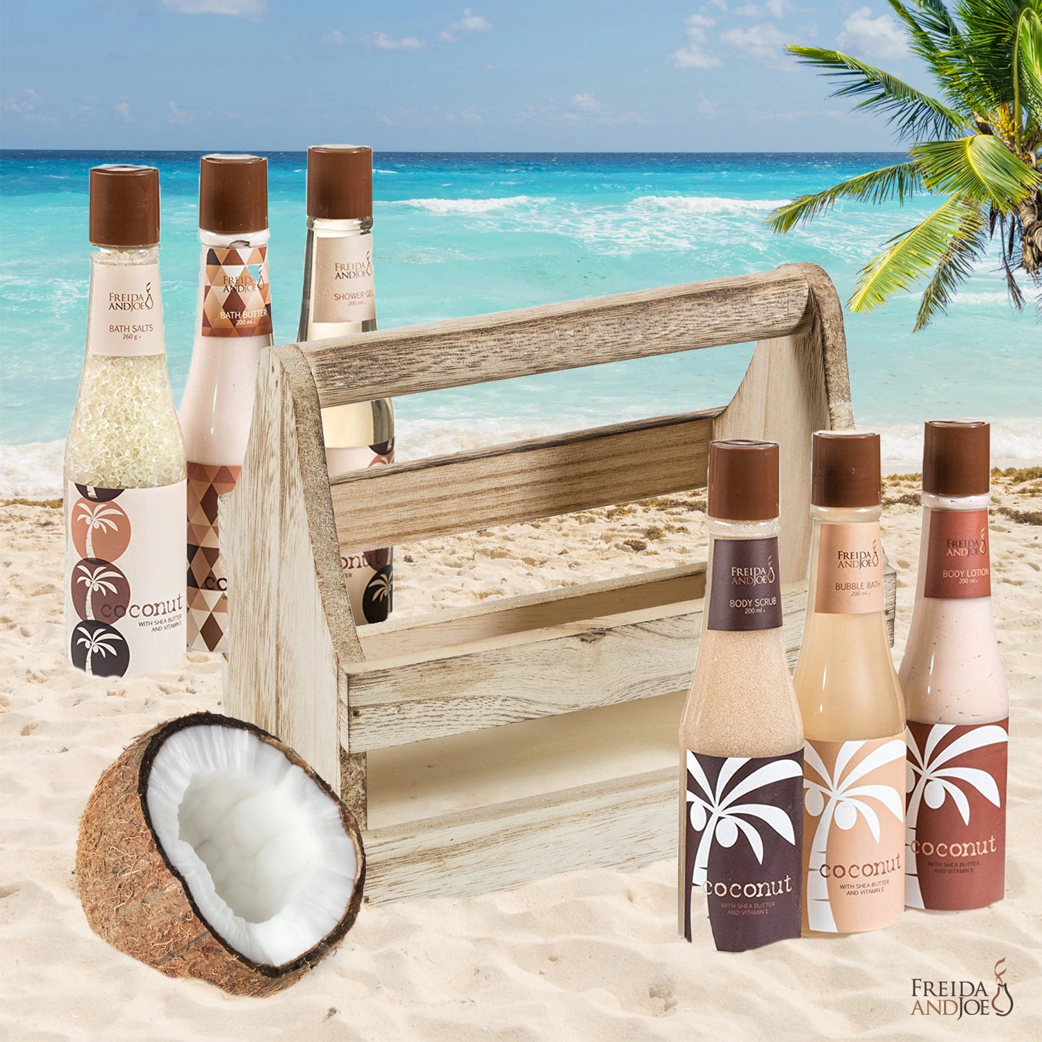 Freida and Joe WomensTropical Milky Coconut Spa Gift Set Basket