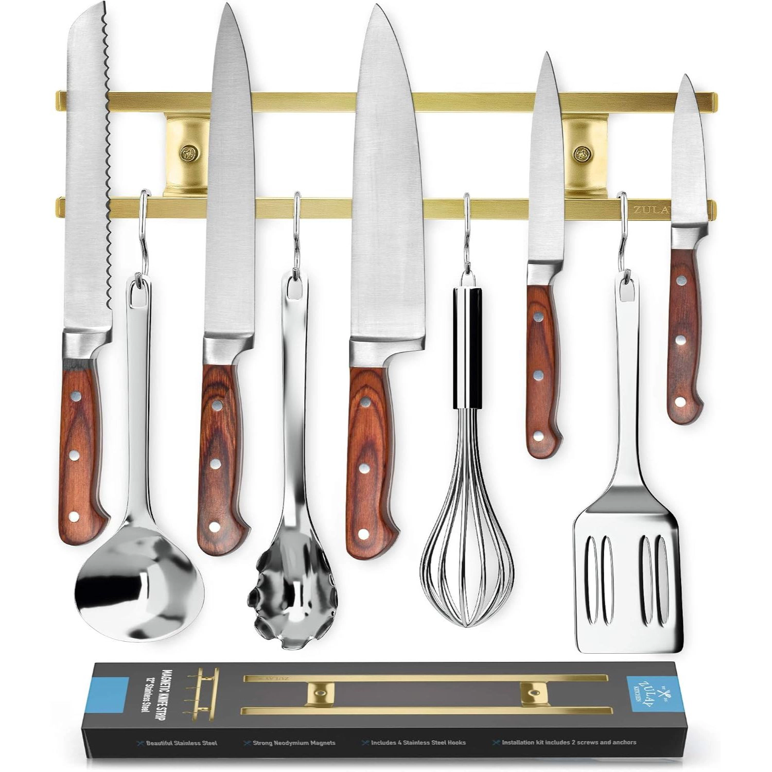 Zulay Kitchen 11.75" Seamless Maple Wood Magnetic Knife Holder