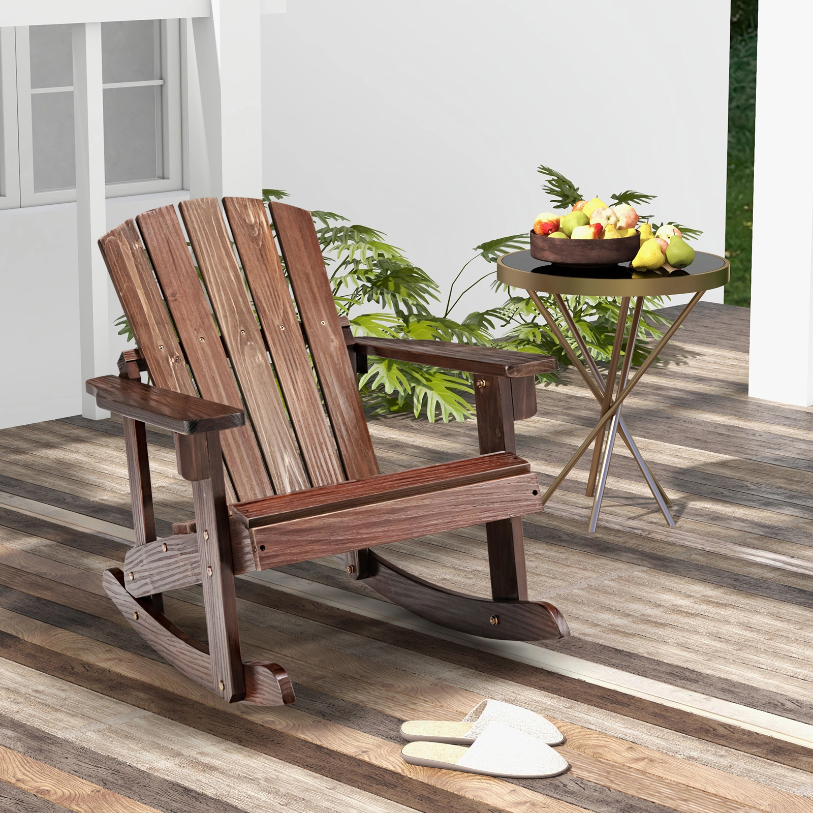 SUGIFT Kids Coffee Brown Adirondack Rocking Chair with Slatted Seat 20-in W 27-in D 24-in H 110-lb Seat Capacity