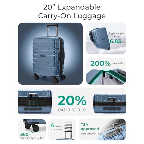 BAGSMART Carry-On Luggage 20" Expandable Spinner 22x14x9