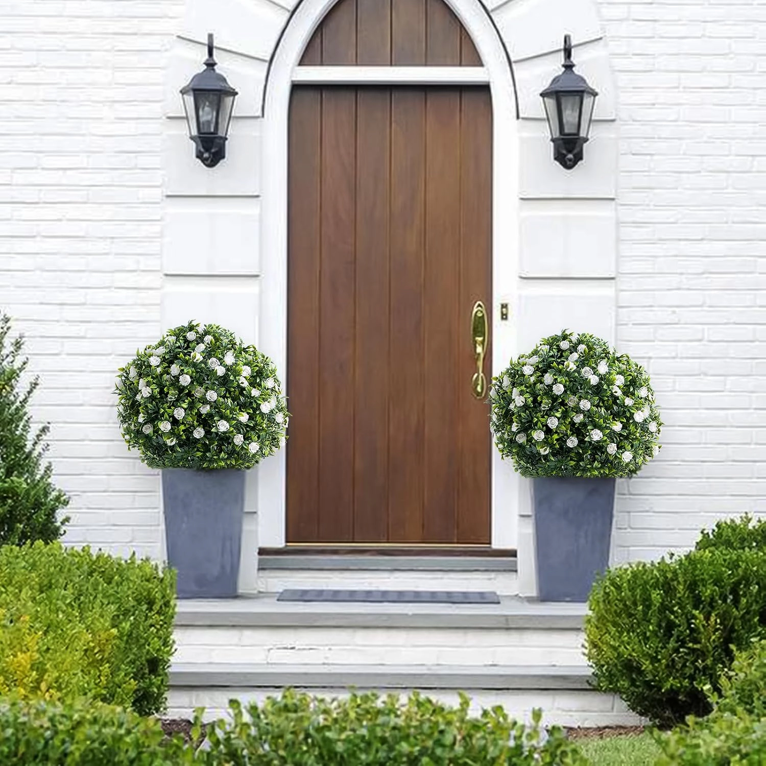Artificial Topiary Trees, 2 Pack, White Rose, 1.97 x 1.31 ft