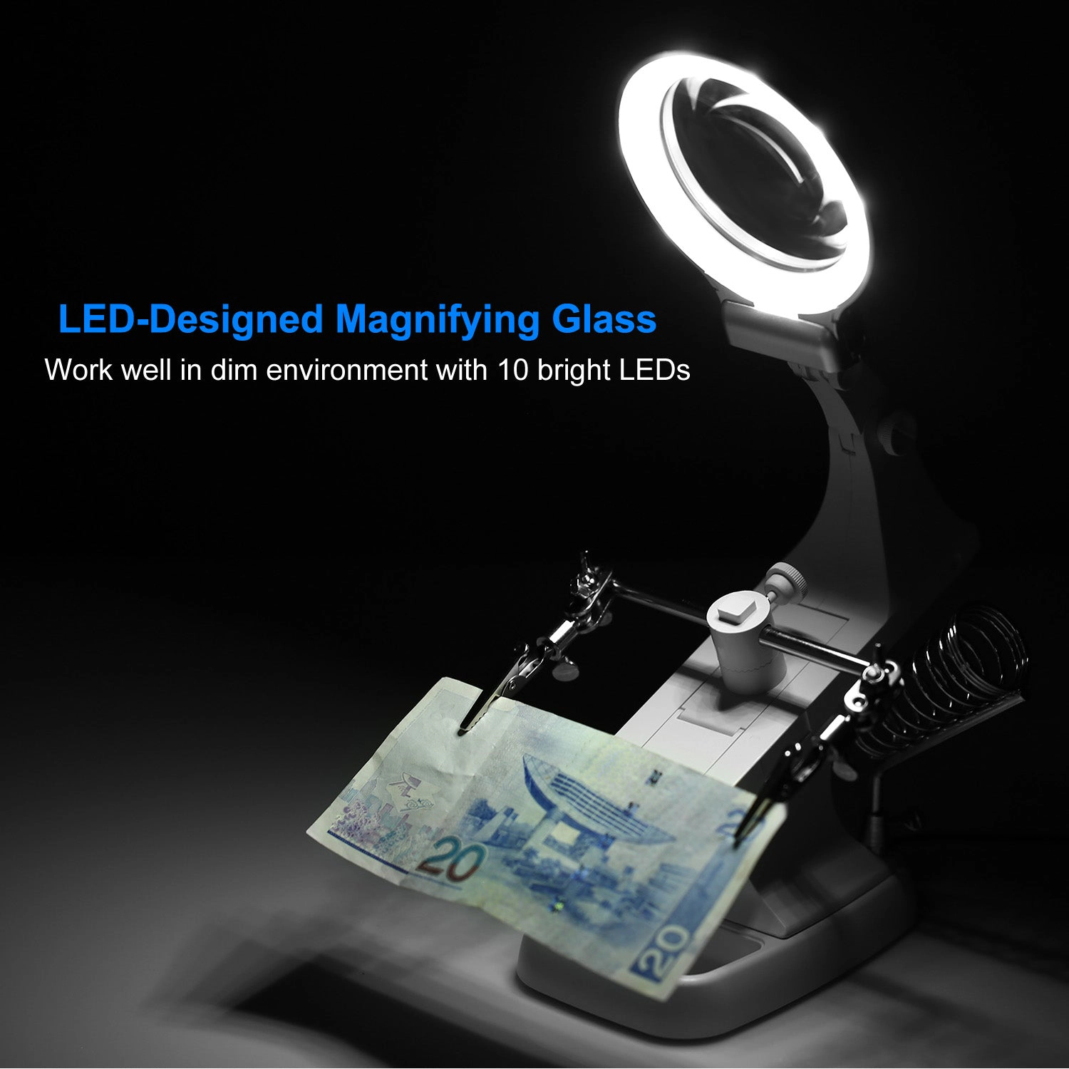 GBruno LED Magnifying Glass With Helping Hands Stand