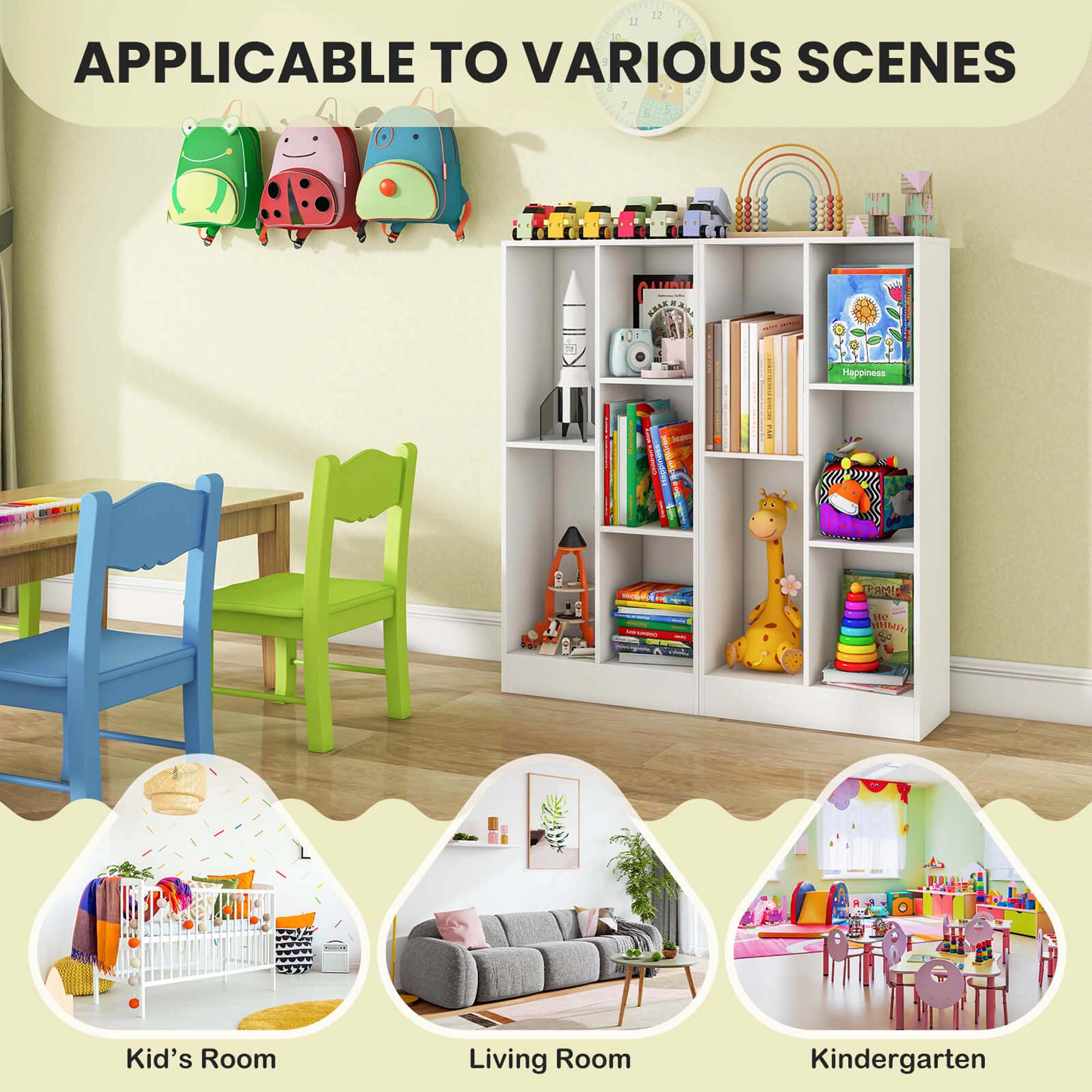 Costway 5-Cube Bookcase for Kids 41" Wooden Toy Storage Organizer for Kid's Room White
