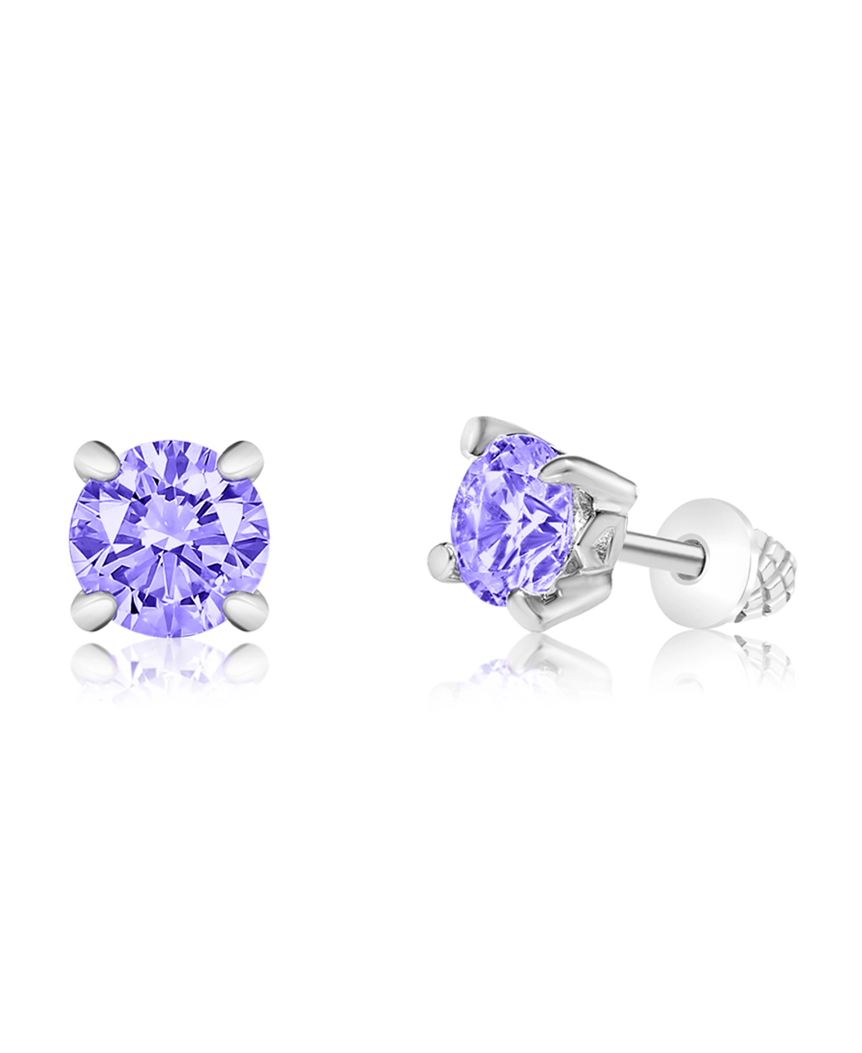 CHANTEUR February Crystal Stud Earrings for Girls - White Gold Palladium Plating, Surgical Steel Posts, Screw Back